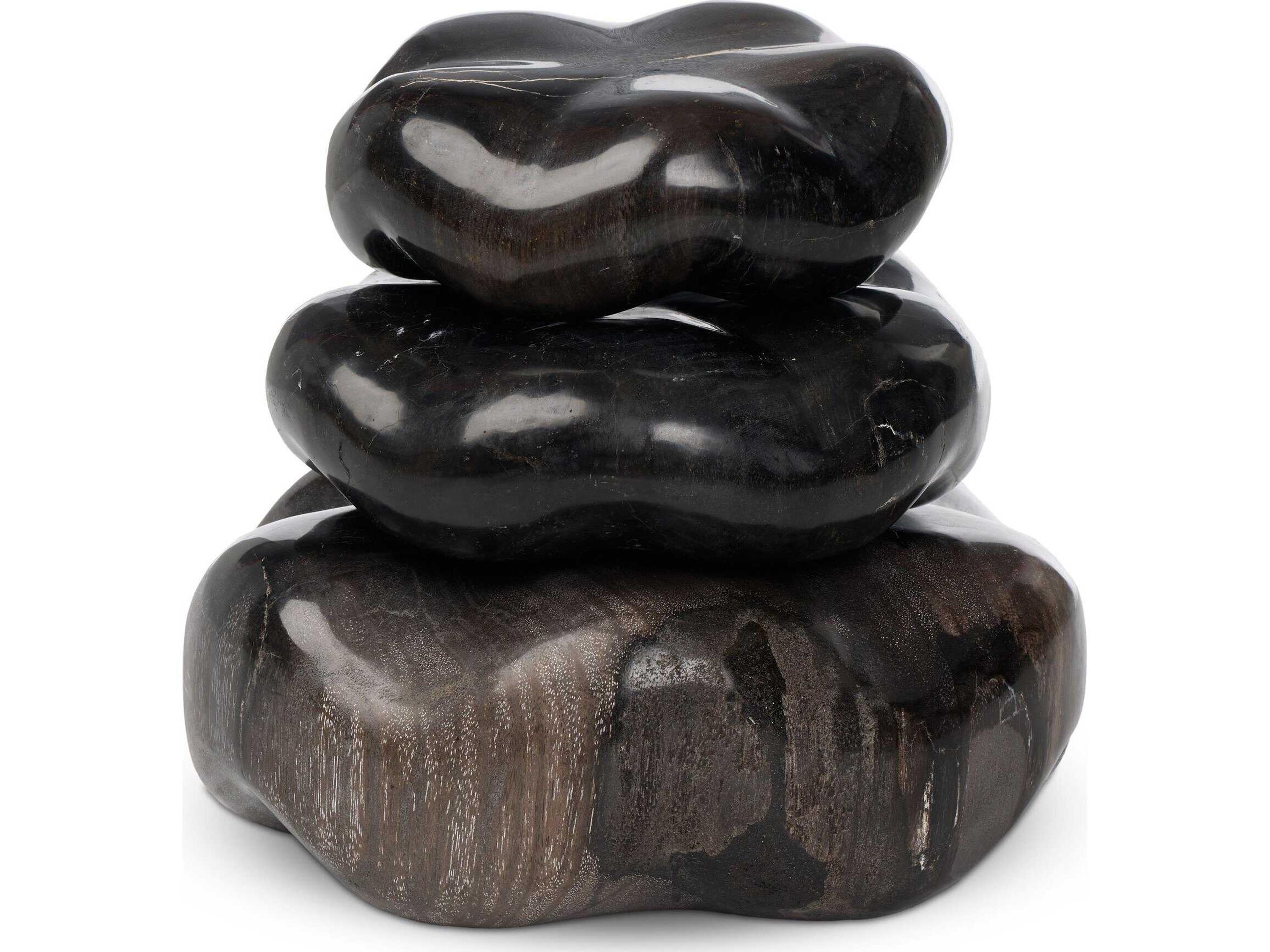 Four Hands Palu  Dark Petrified Wood  Organic Sculpture, Set Of 3