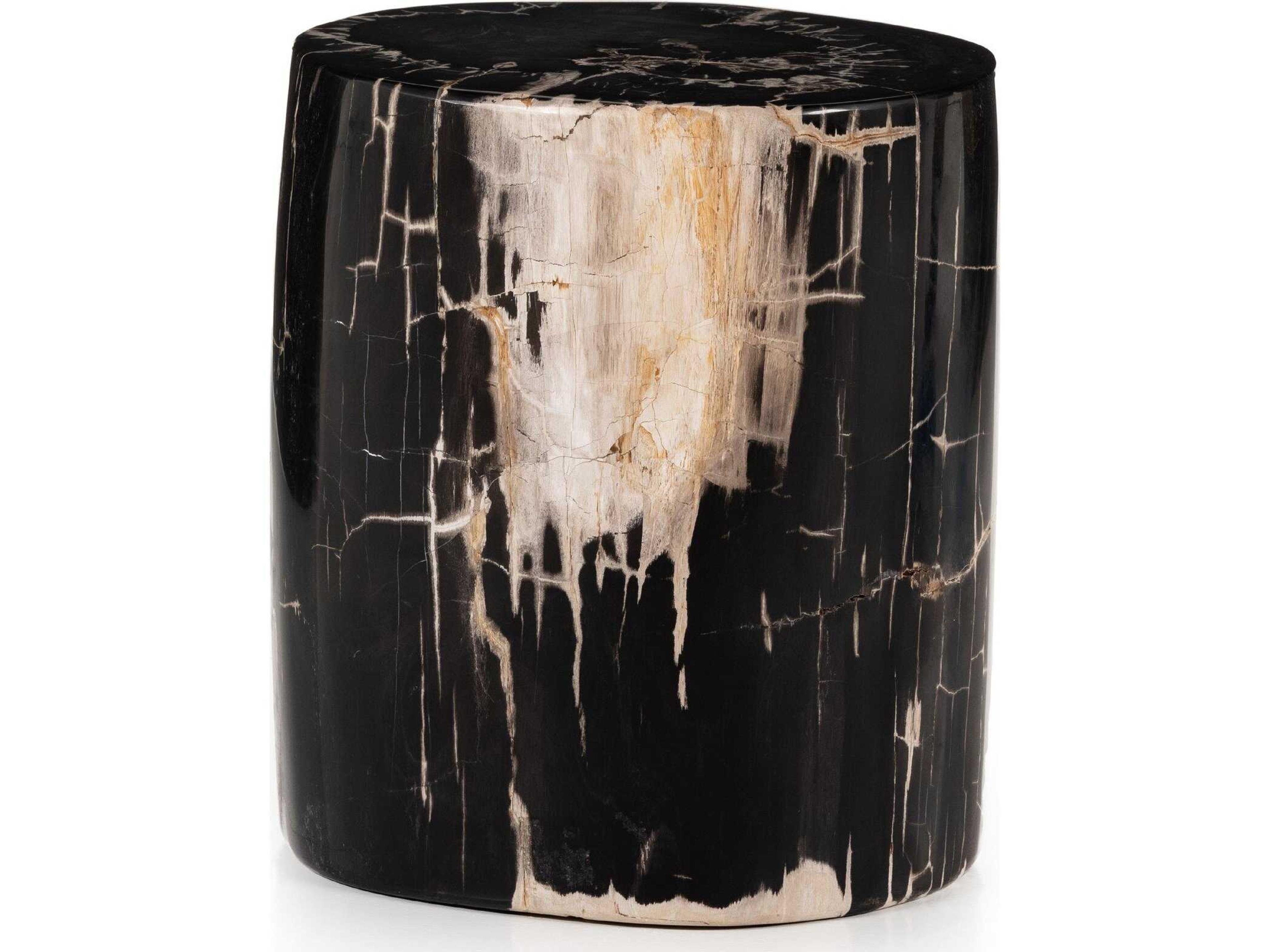 Four Hands Palu Kos Round Dark Petrified Wood End Table
