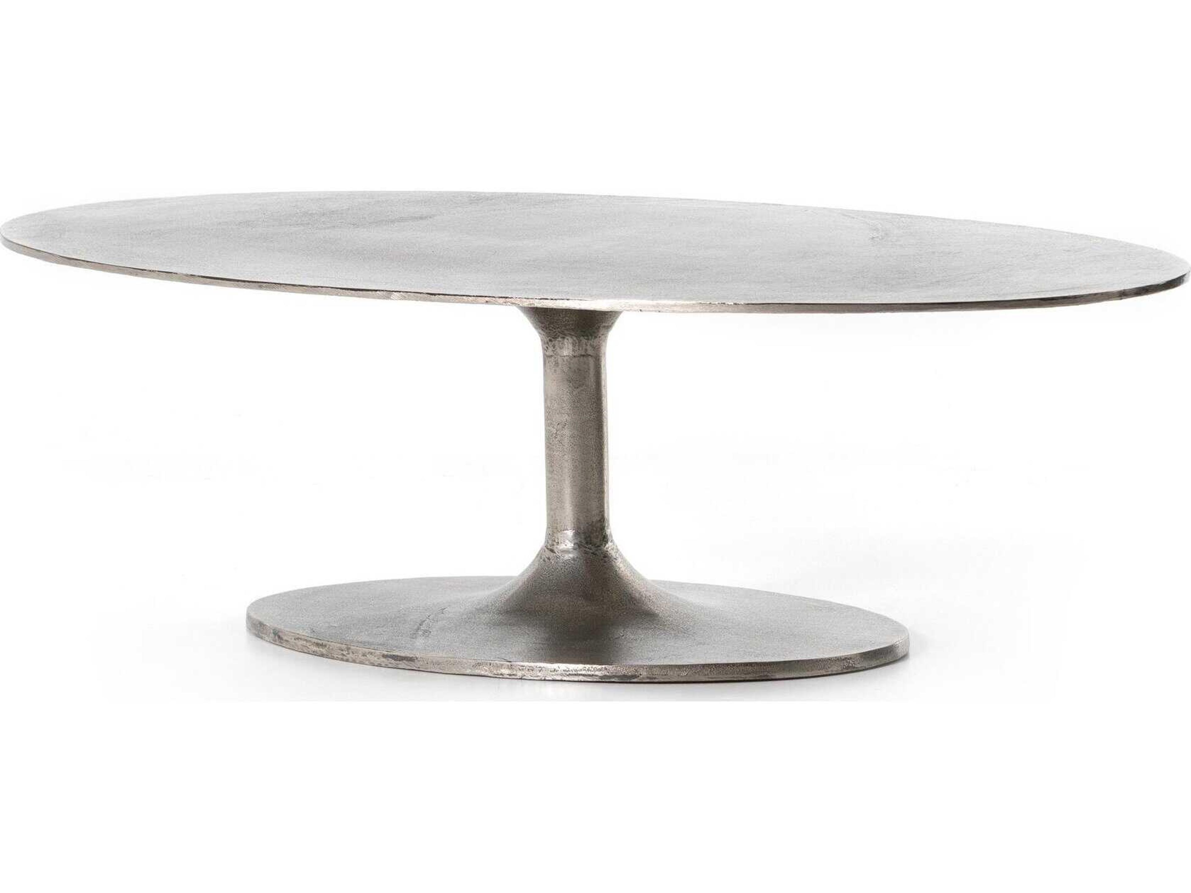 Four Hands Marlow Oval Metal Raw Antique Nickel Coffee Table