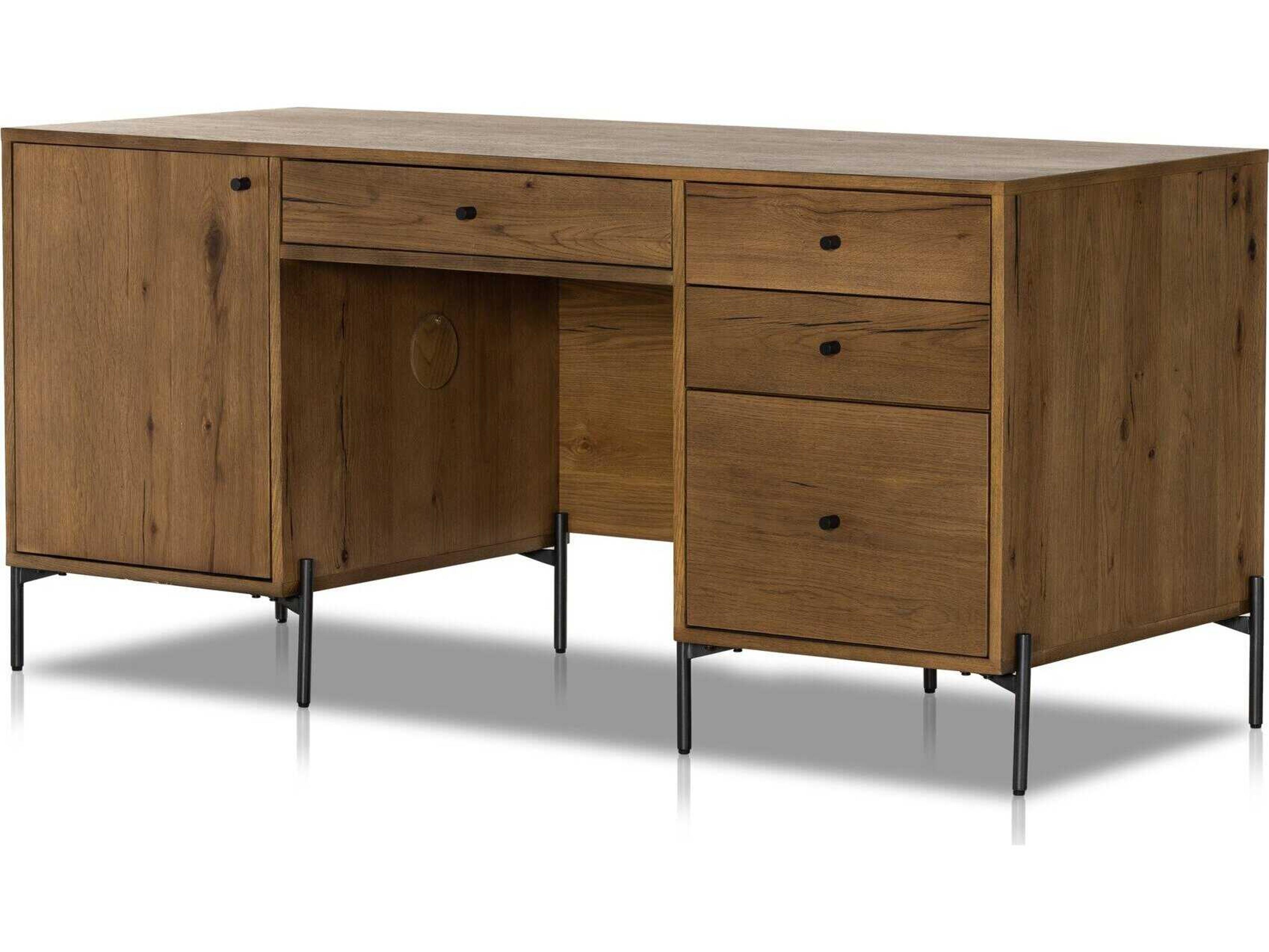 Four Hands Haiden Eaton Amber Oak Resin Oak Wood Executive Desk