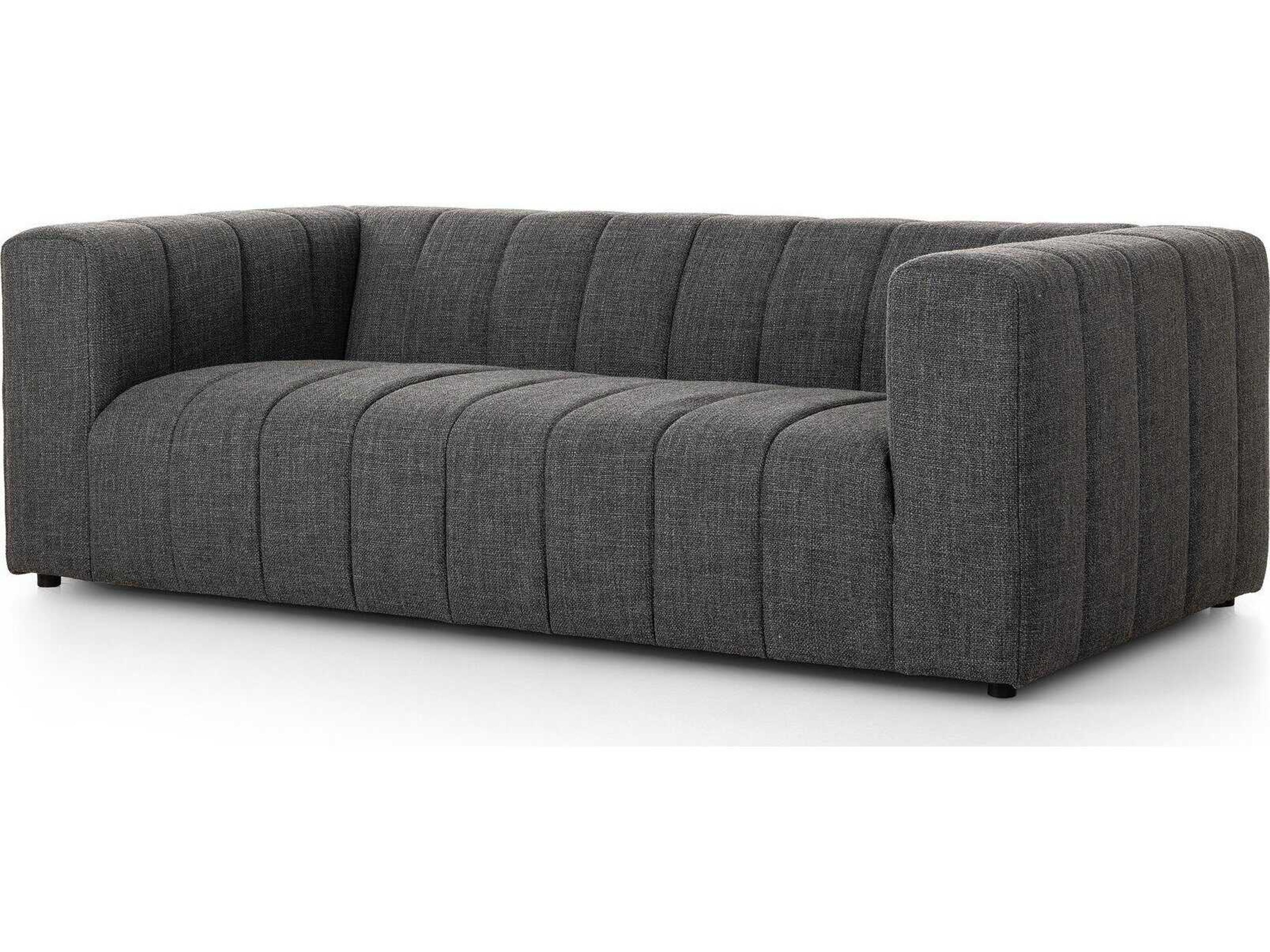Four Hands Grayson Langham Saxon Charcoal Upholstered Channeled Sofa