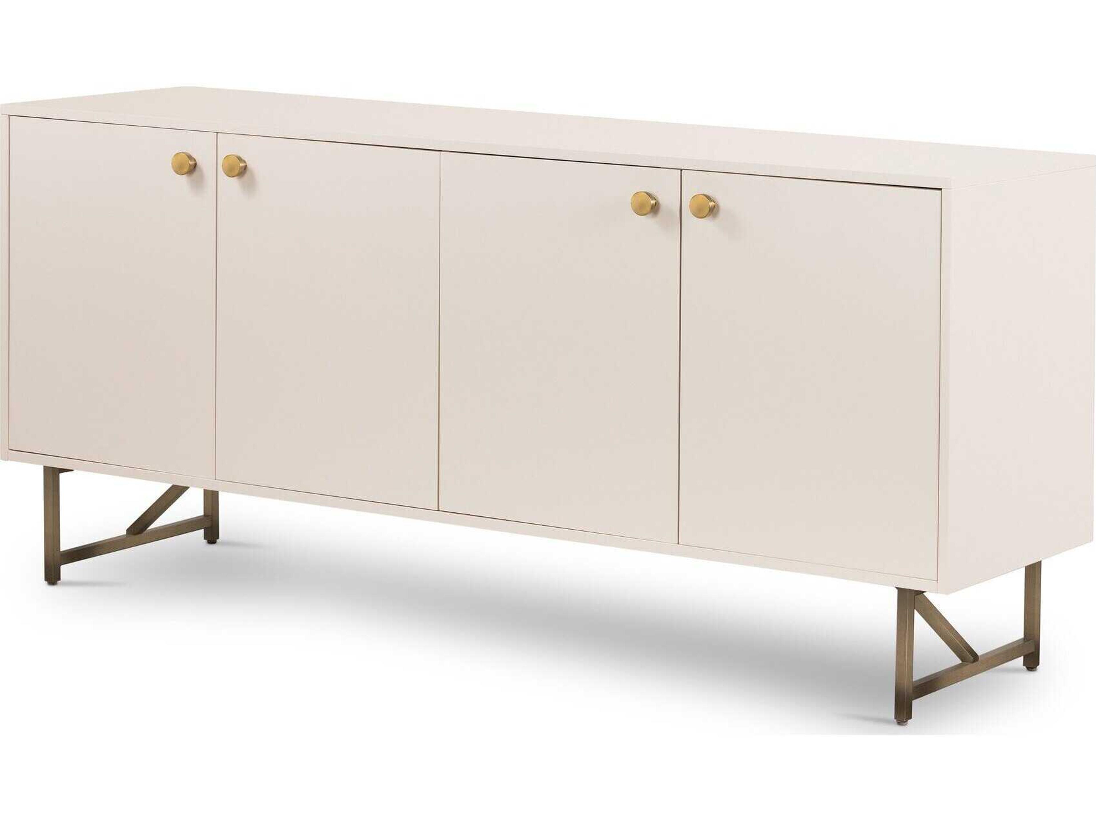 Four Hands Belfast Van 72" Hardwood Aged Brass Matte Alabaster Golden Sideboard