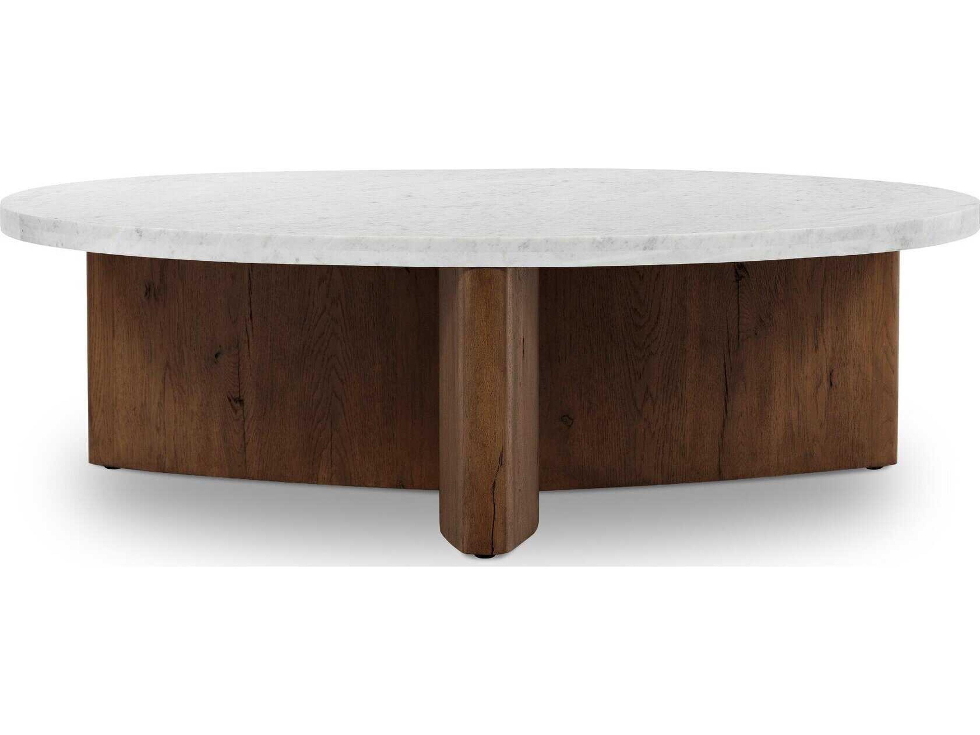 Four Hands Bina Toli Round Marble Rustic Fawn White Coffee Table
