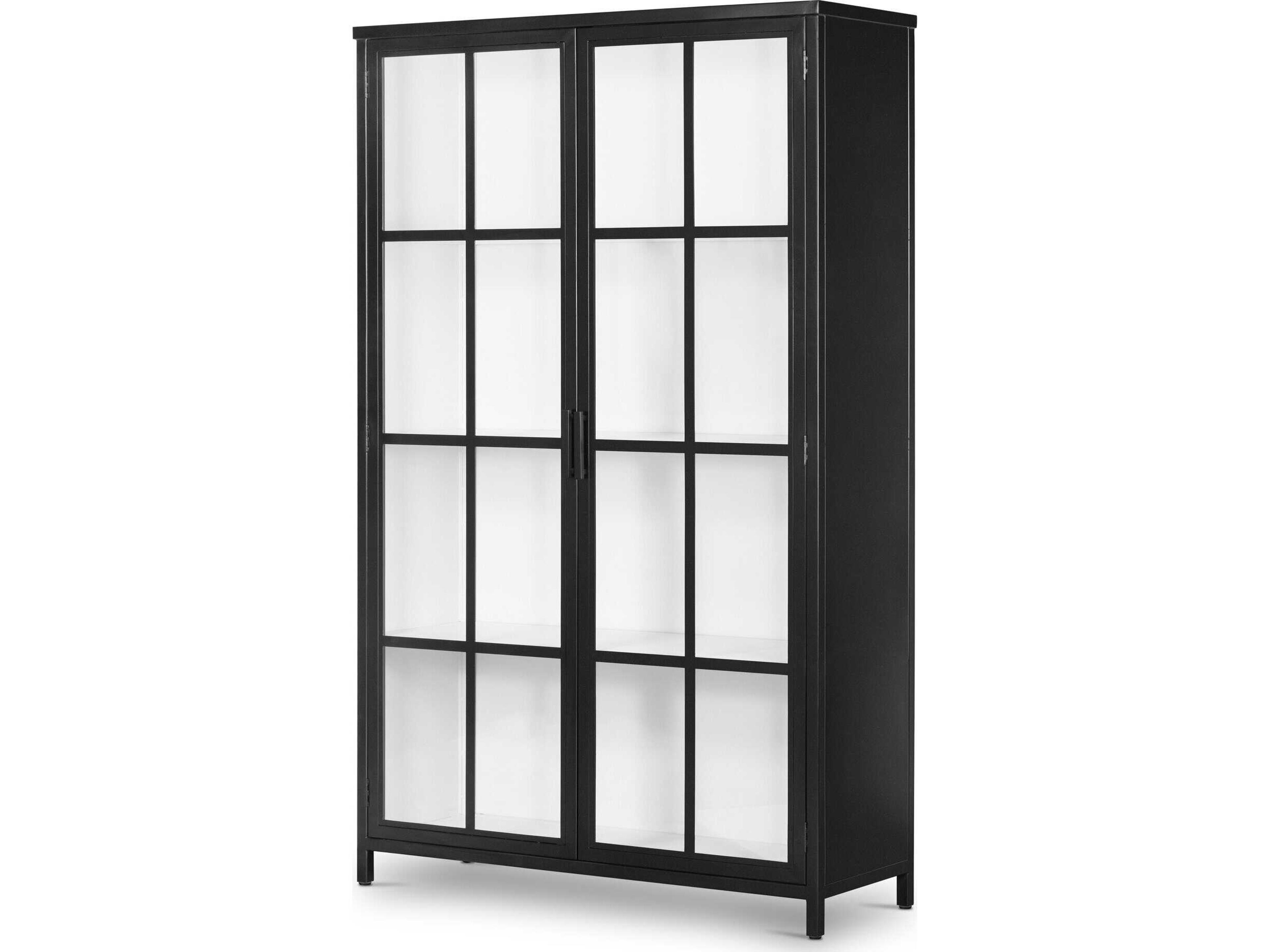Four Hands Bolton Lexington Black Tempered Glass White Display Cabinet