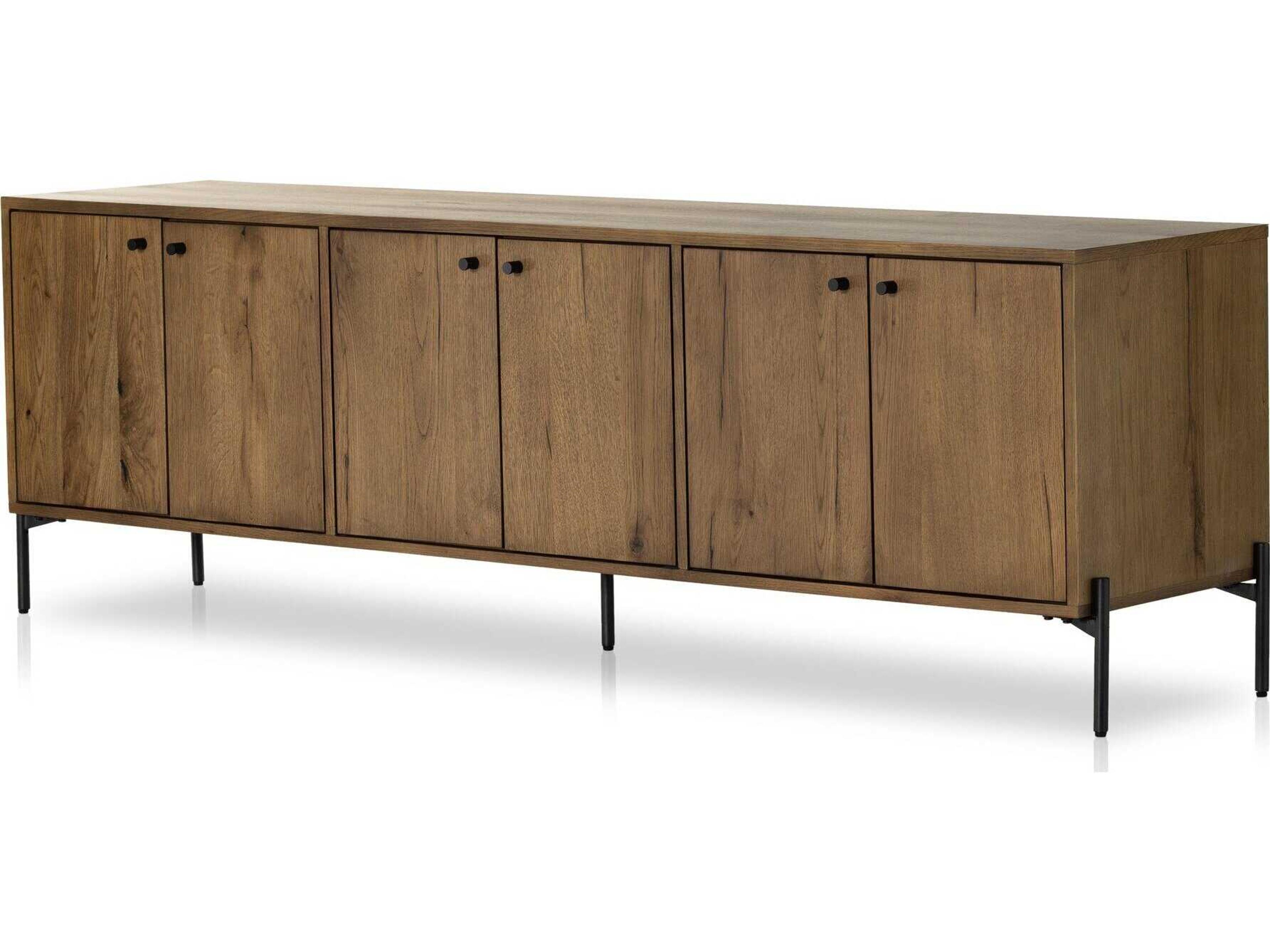 Four Hands Haiden 79" Oak Wood Dark Gunmetal Amber Resin Media Console