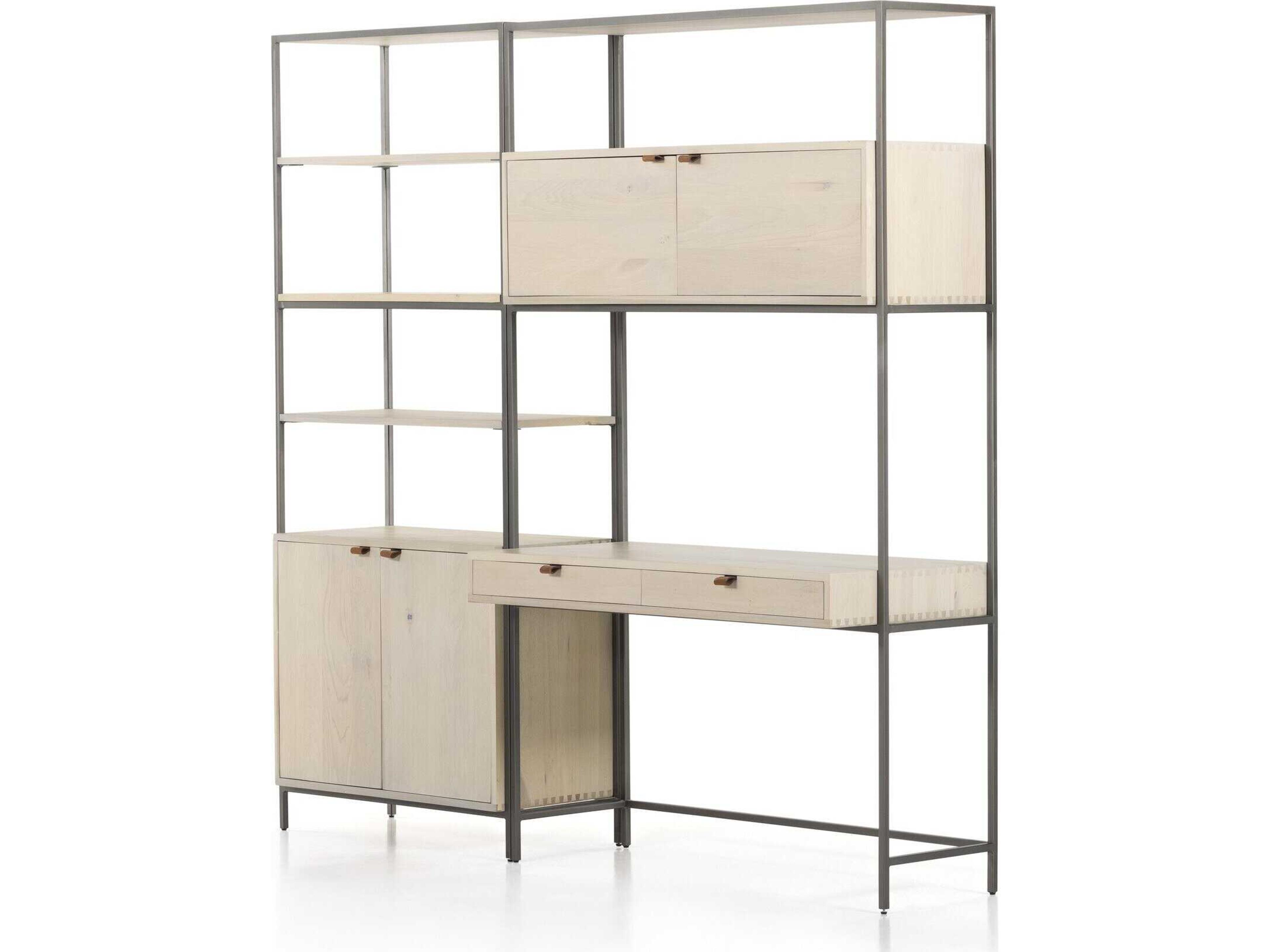 Four Hands Fulton Trey Dove Poplar Modular Wall Desk w/ 1 Bookcase
