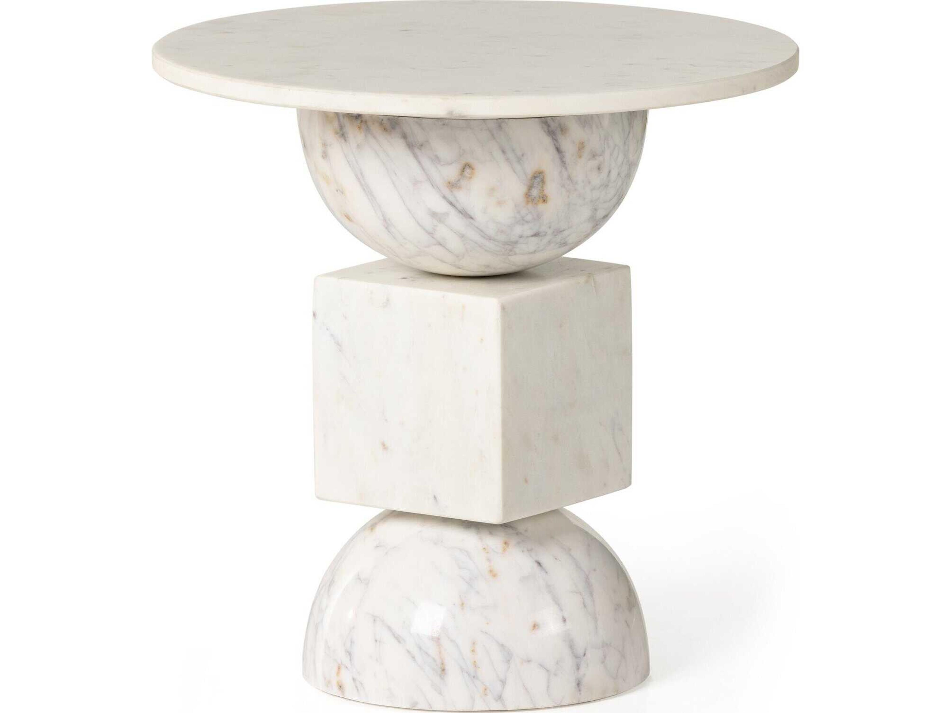 Four Hands Marlow Neda Polished White Marble End Table
