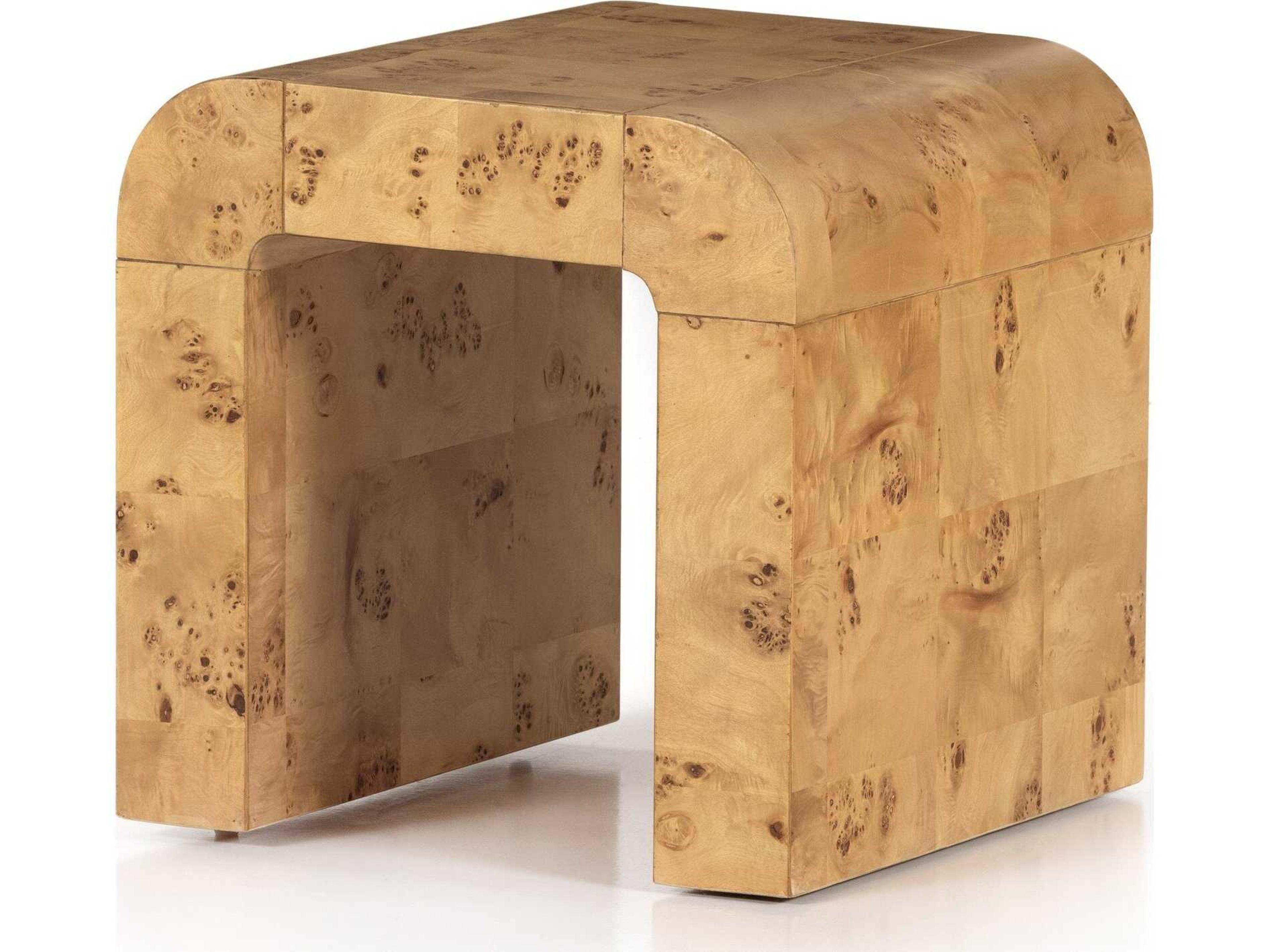Four Hands Belfast Jenson Square Wood Natural Poplar Burl Veneer End Table