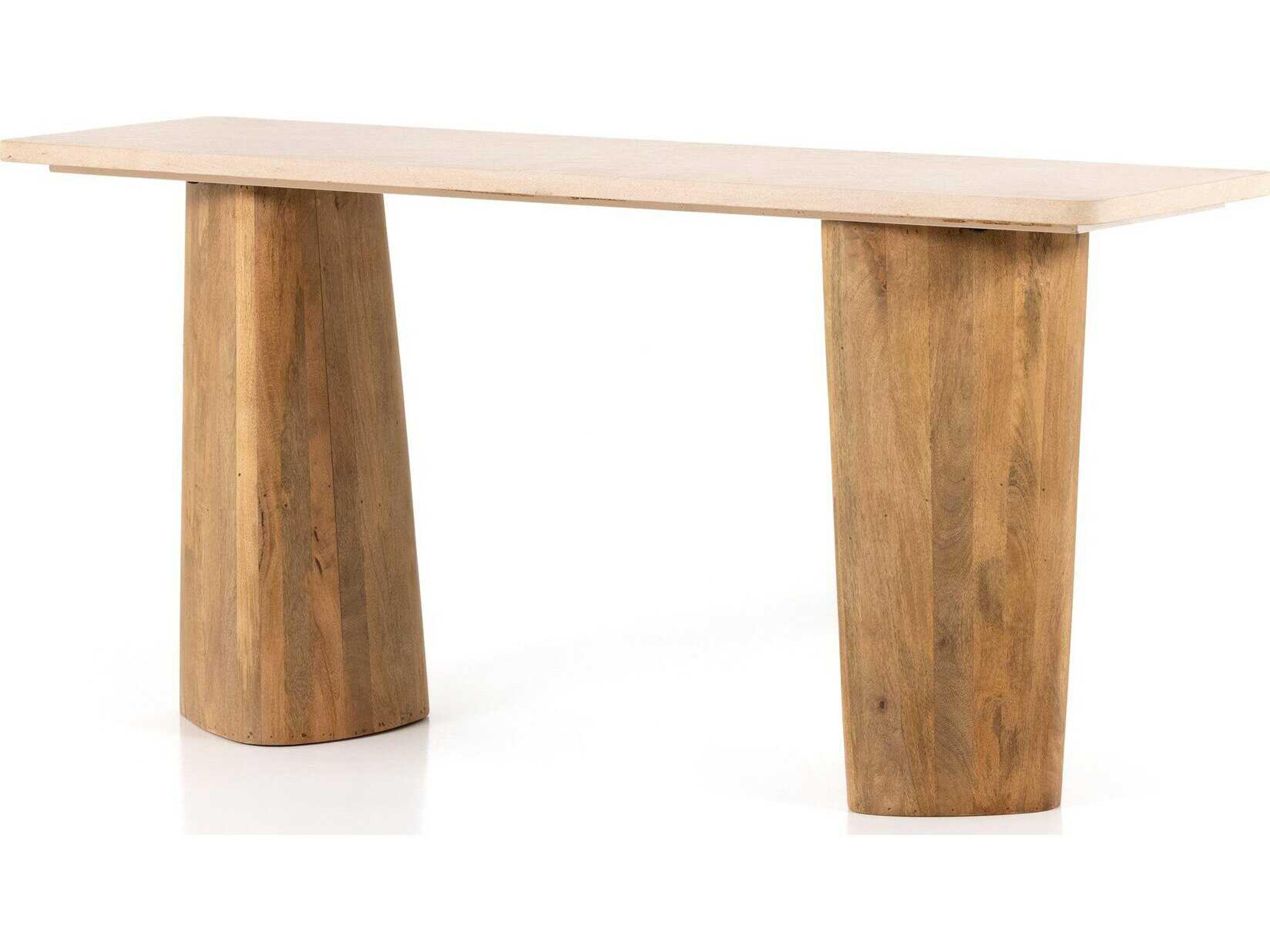 Four Hands Merritt Myla Rectangular Auburn Mango Sand Stone Console Table