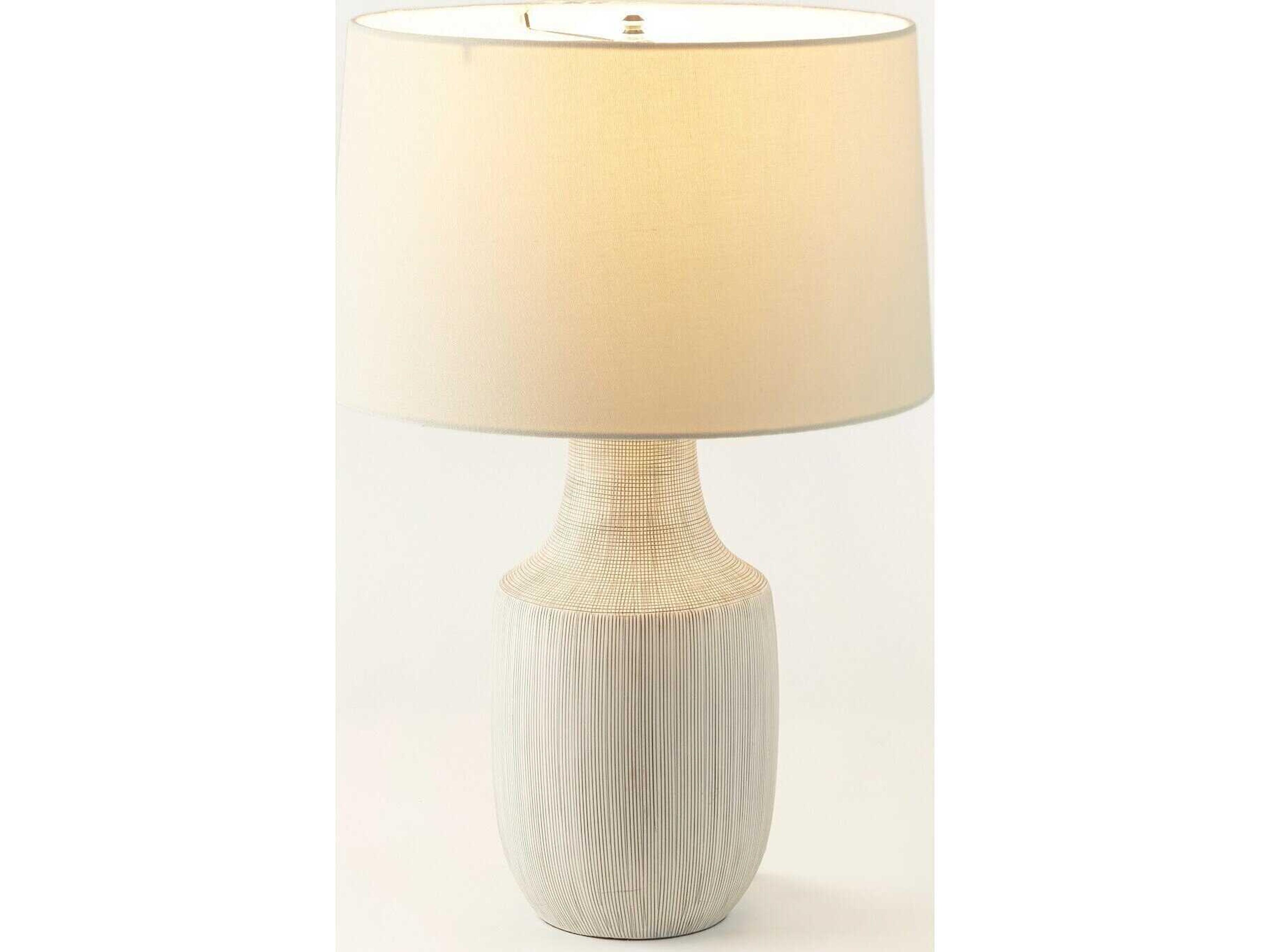 Four Hands Ryker Black & White Grid Ceramic Ivory Linen LED Table Lamp