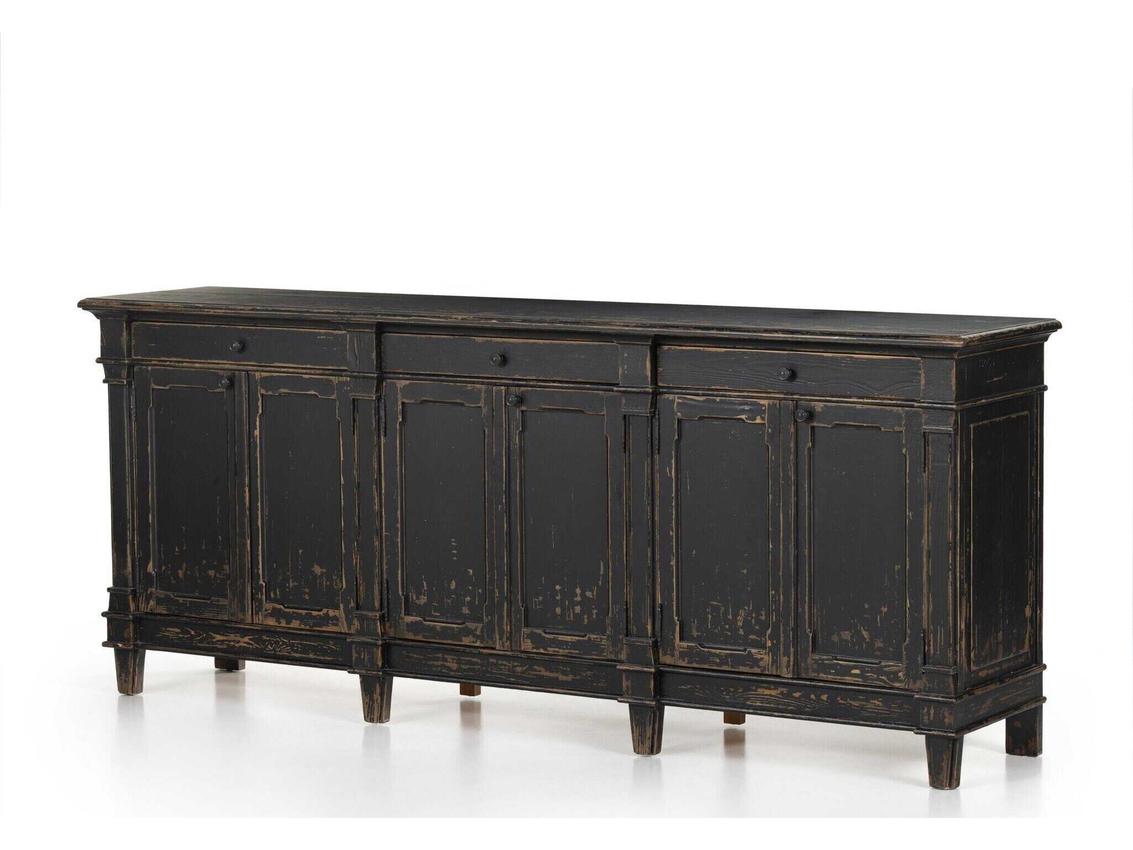 Four Hands Cordella Marjorie 96" Pine Wood Distressed Black Sideboard