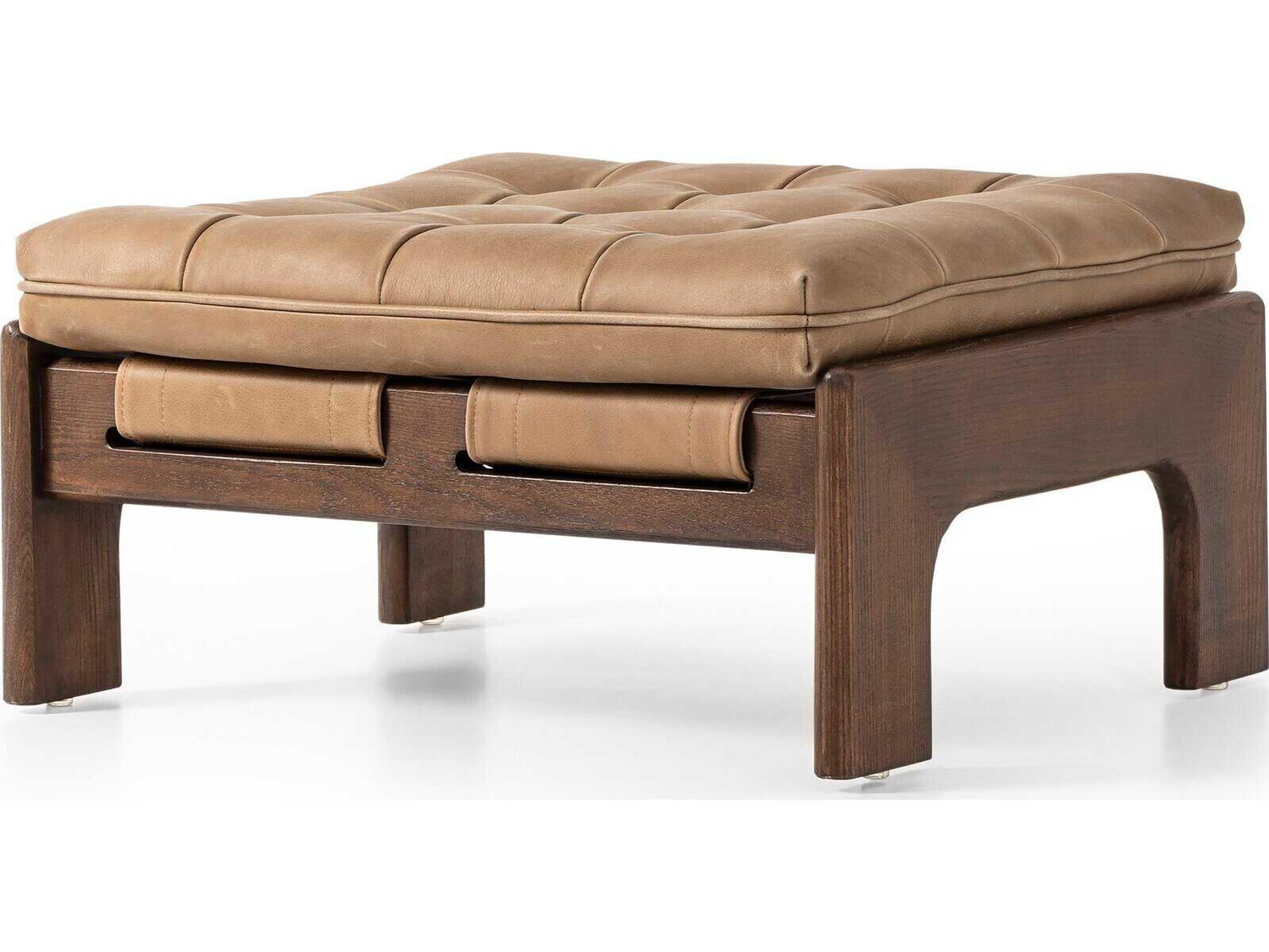 Four Hands Kensington Halston Brown Leather Ottoman