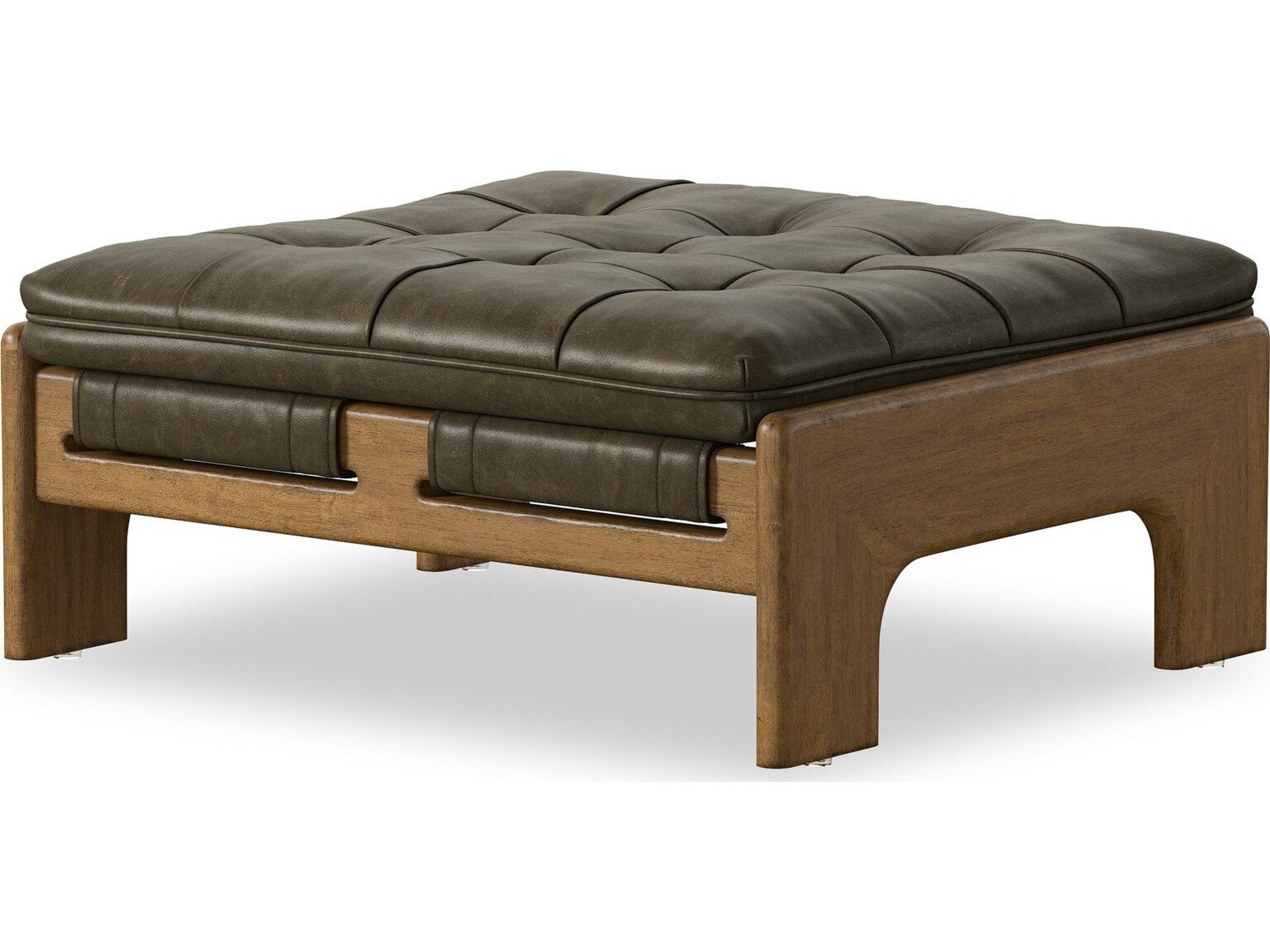 Four Hands Kensington Dulane Moss Leather Ottoman