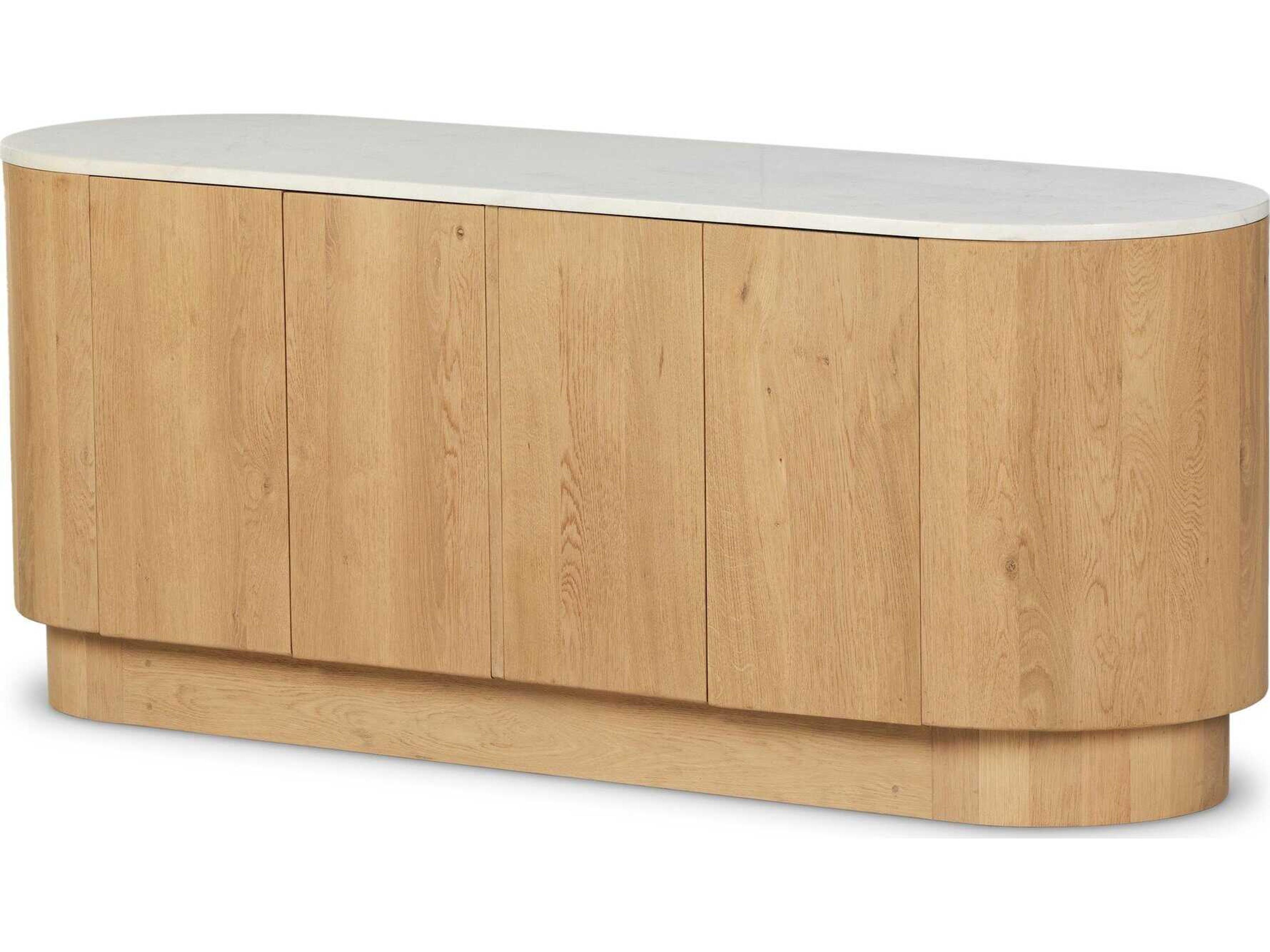 Leighton 74" Oak Wood Light Blonde White Marble Sideboard