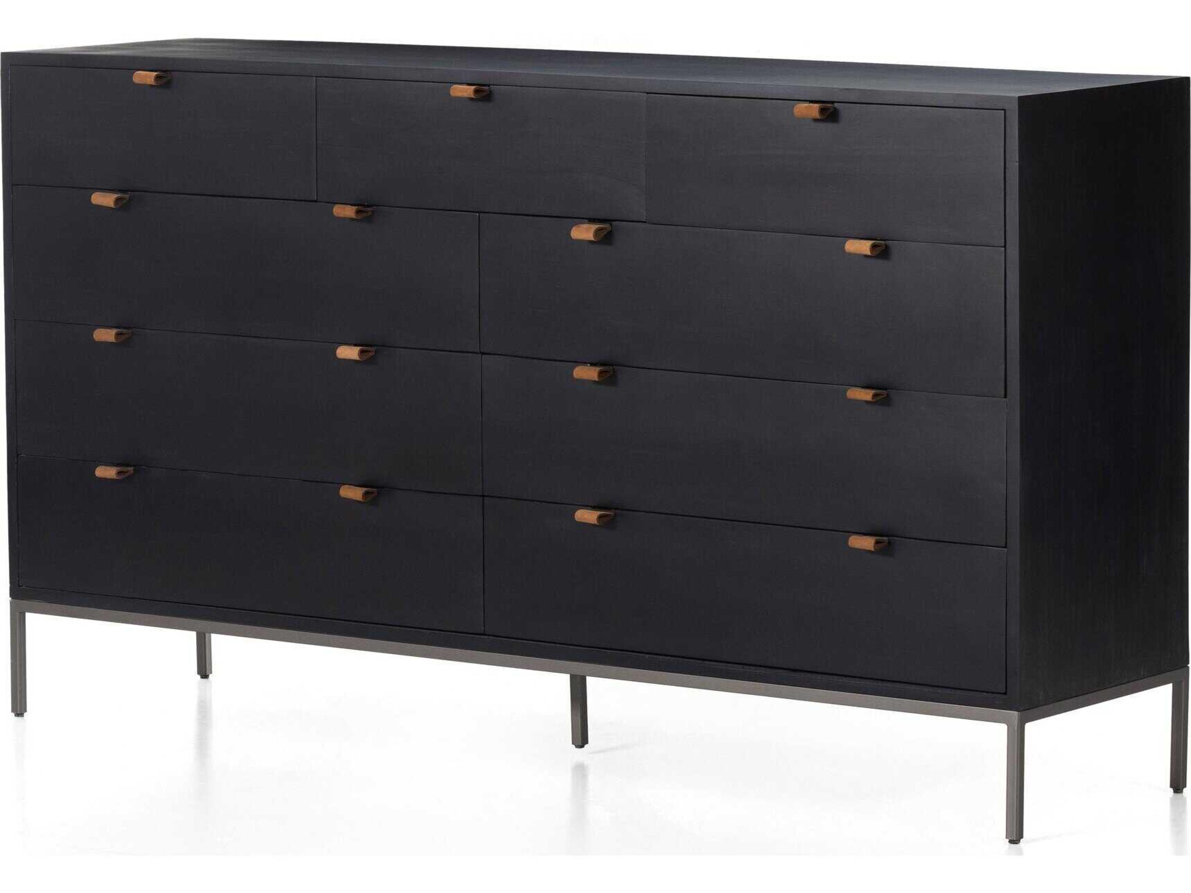Four Hands Fulton Trey Black Wash Poplar  Wood 9 Drawer Dresser