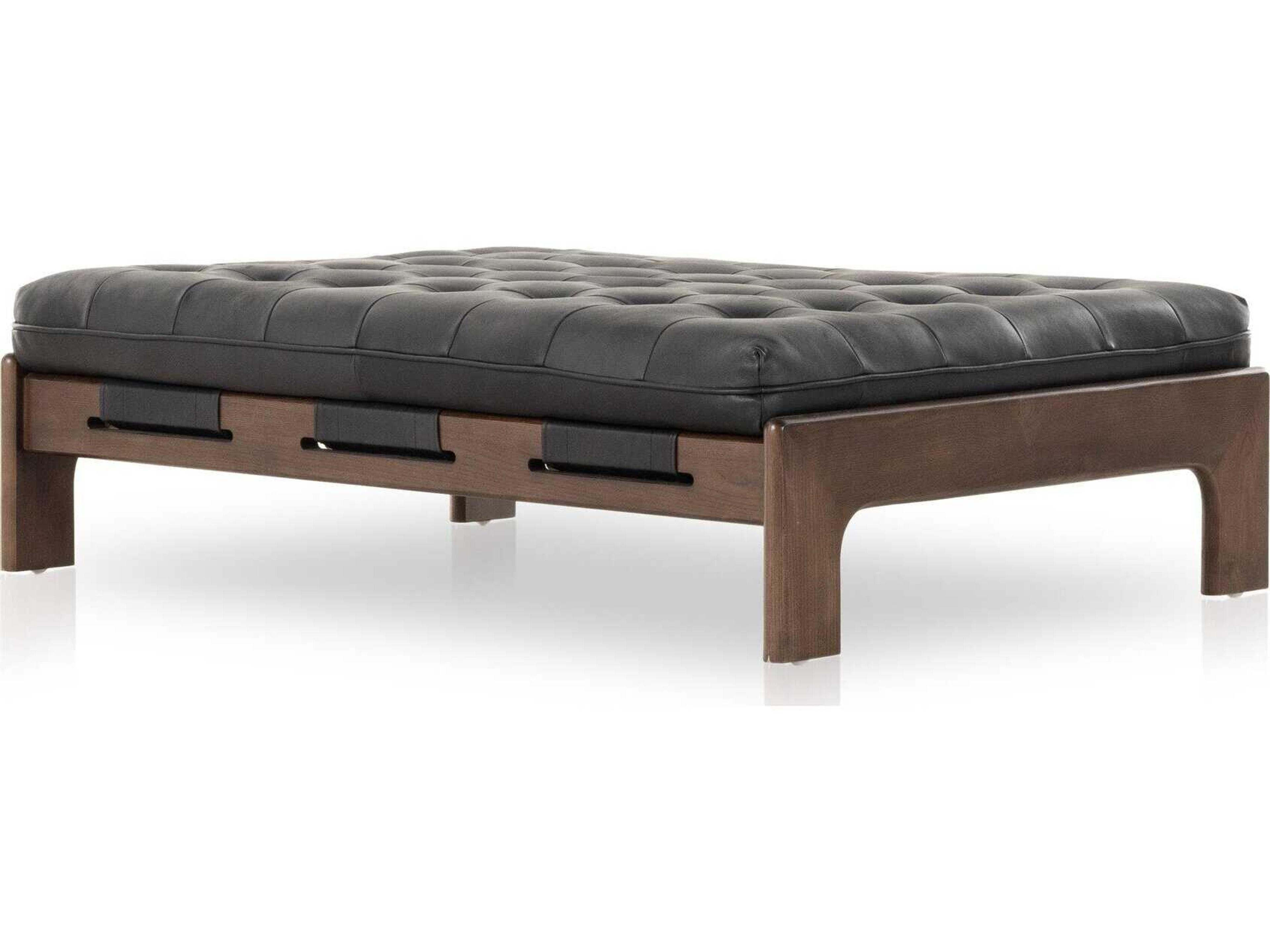 Four Hands Kensington Halston Heirloom Black Terra Brown Ash Leather Ottoman