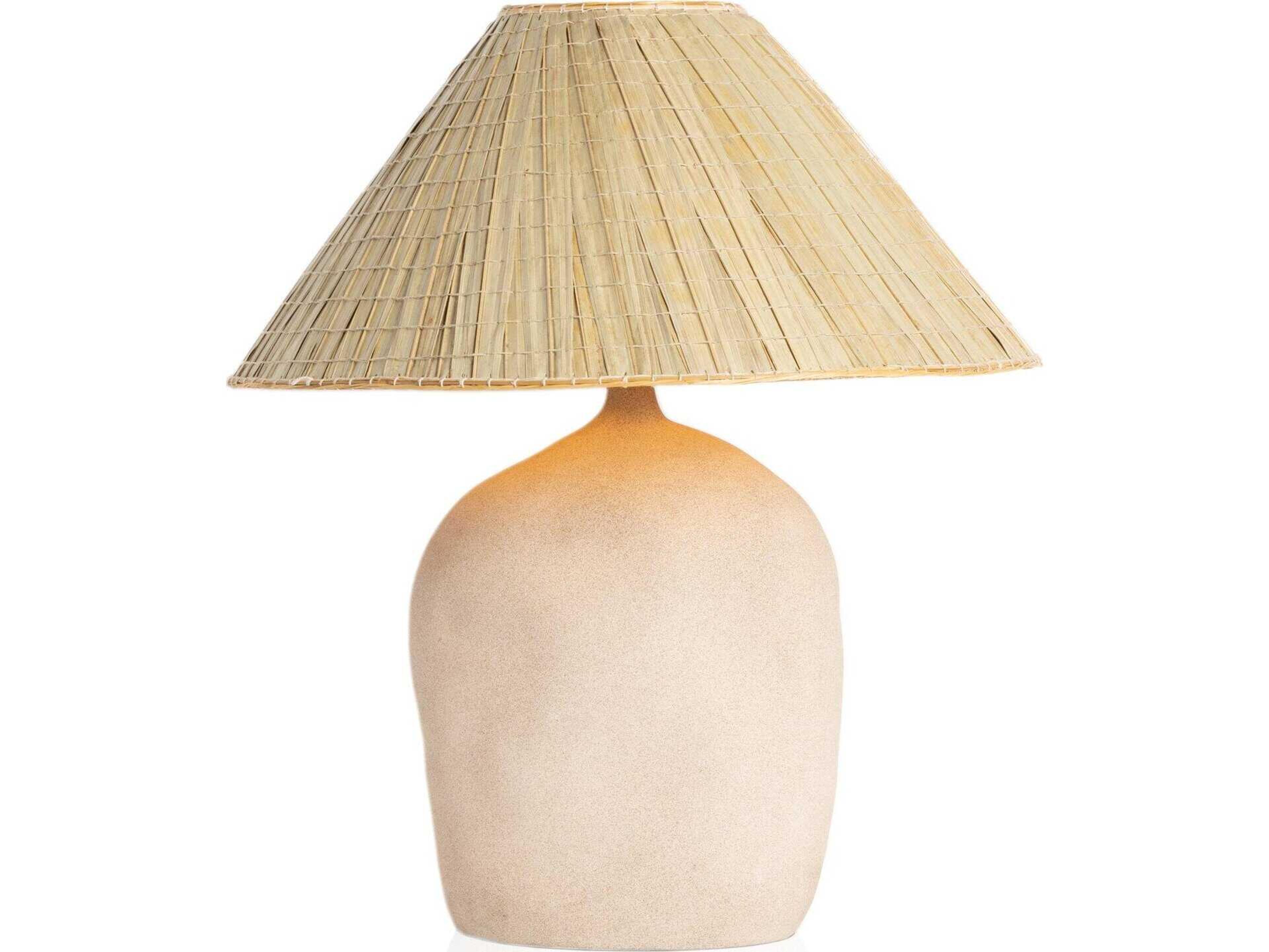 Four Hands Ryker Sand Porcelain Natural Palm Brown LED Buffet Lamp