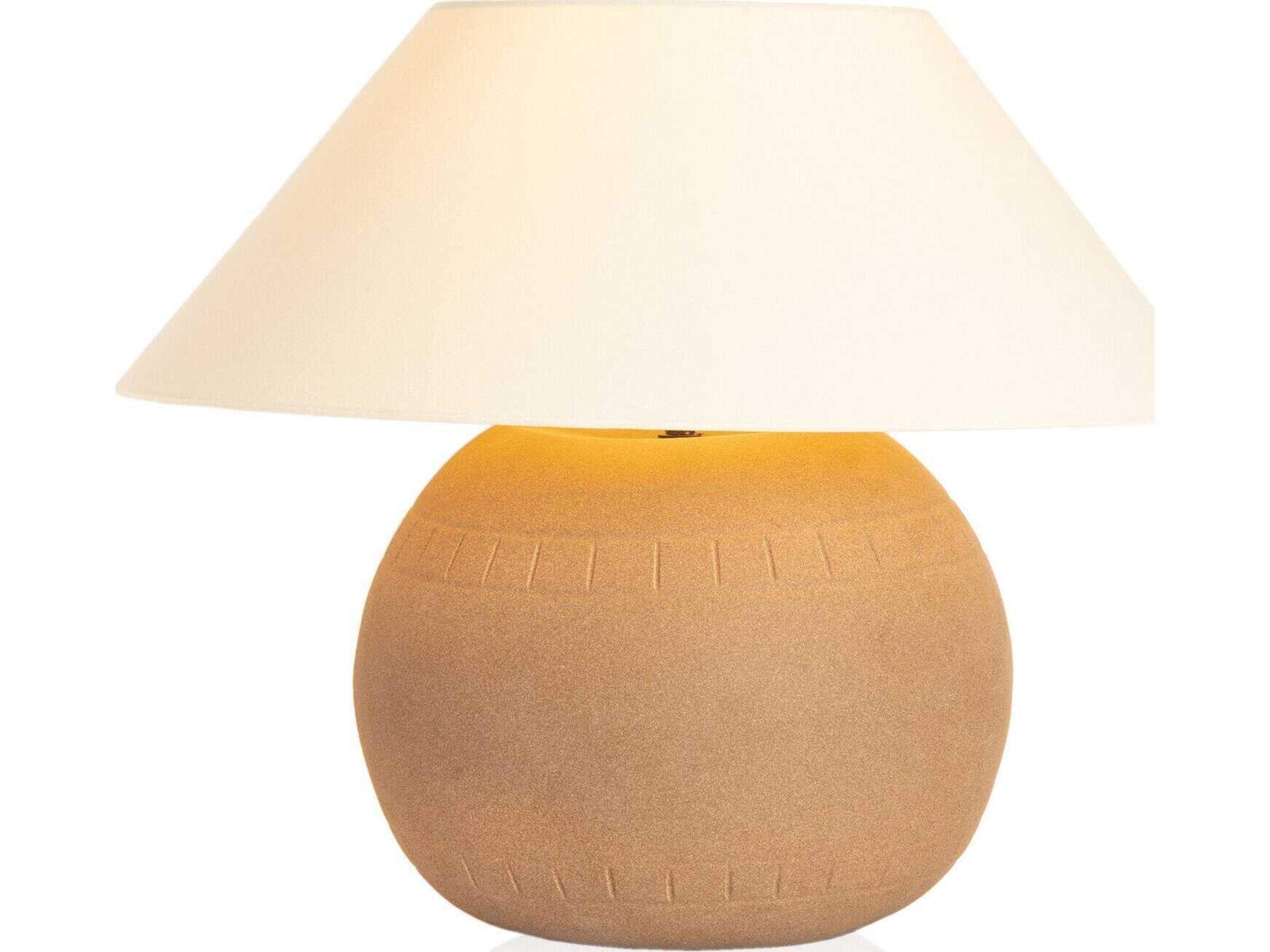 Four Hands Ryker Dark Sand Ivory Linen Brown LED Table Lamp