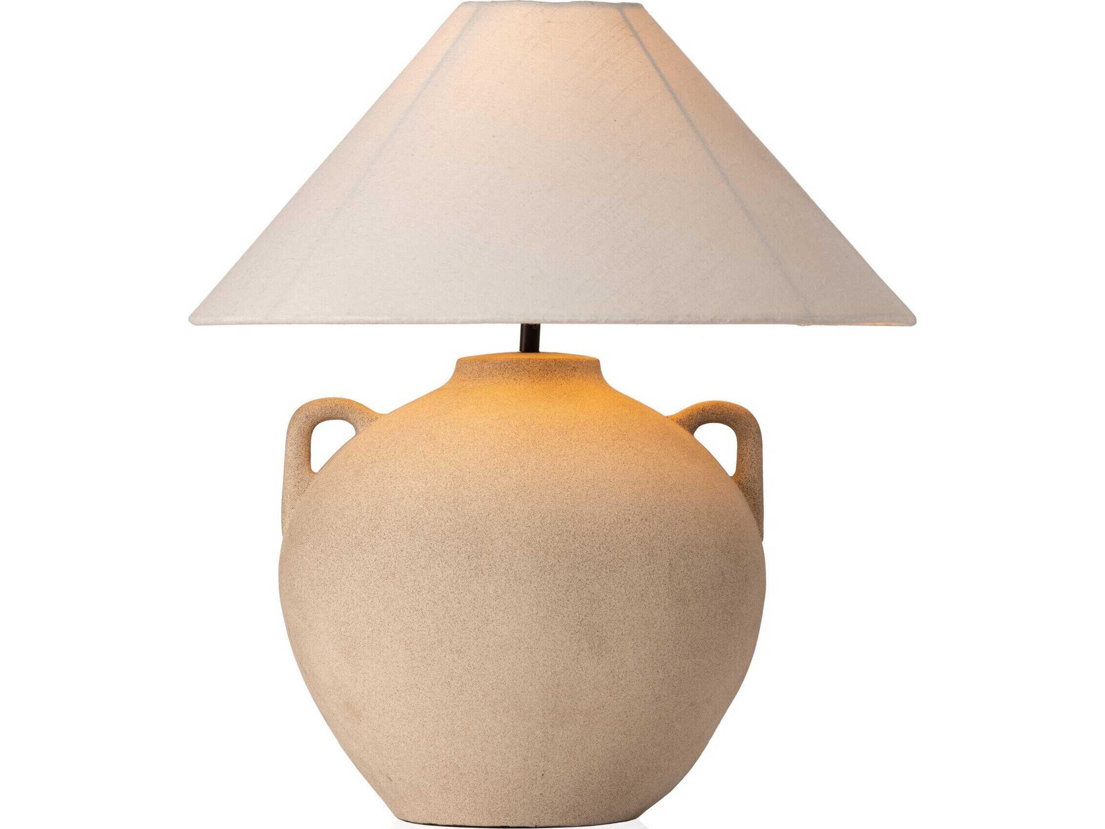 Four Hands Ryker Light Sand Ivory Linen Brown LED Table Lamp