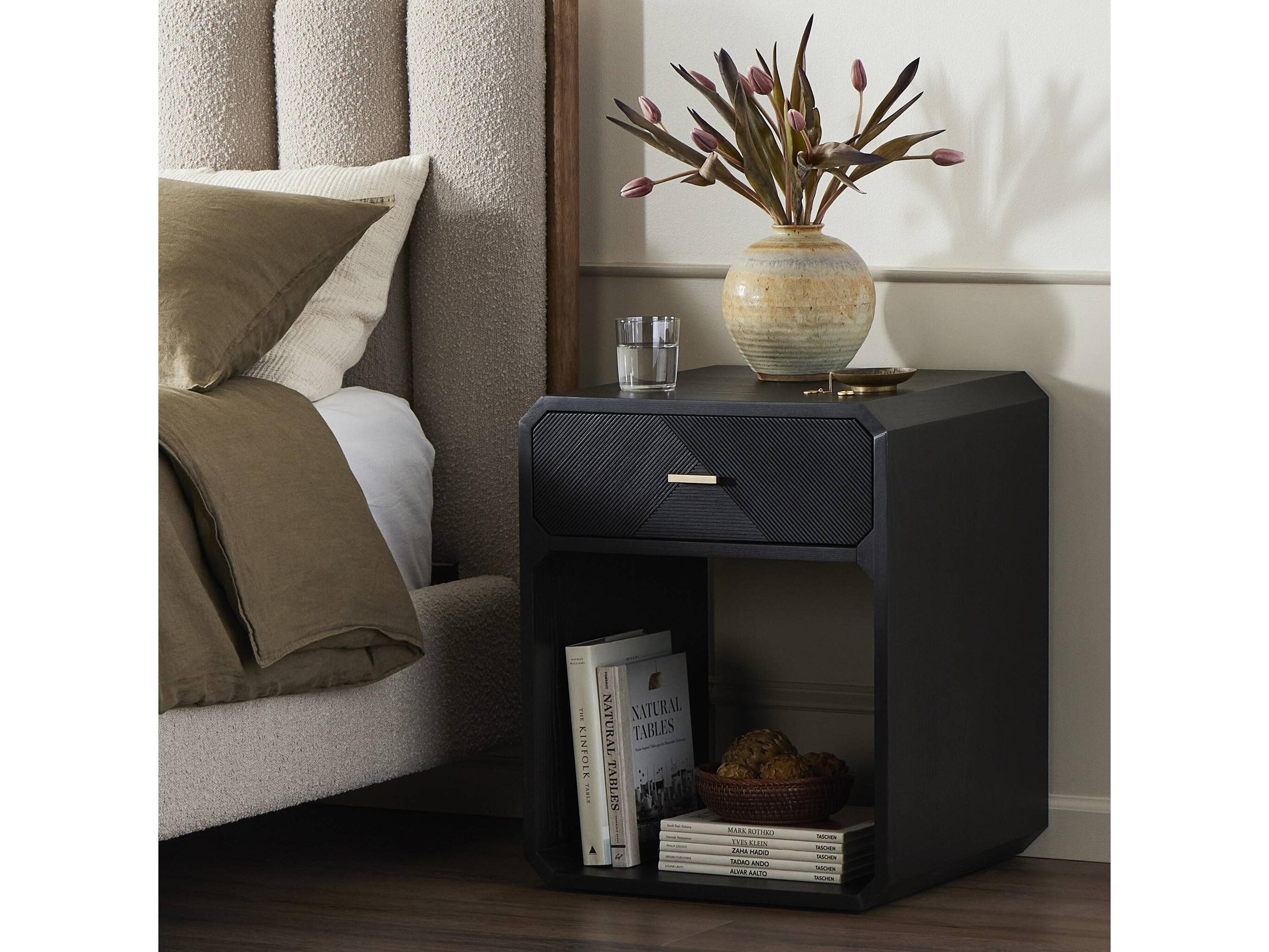 Luxecor Globetrotter Caspian 1-Drawer Black Ash Wood Nightstand