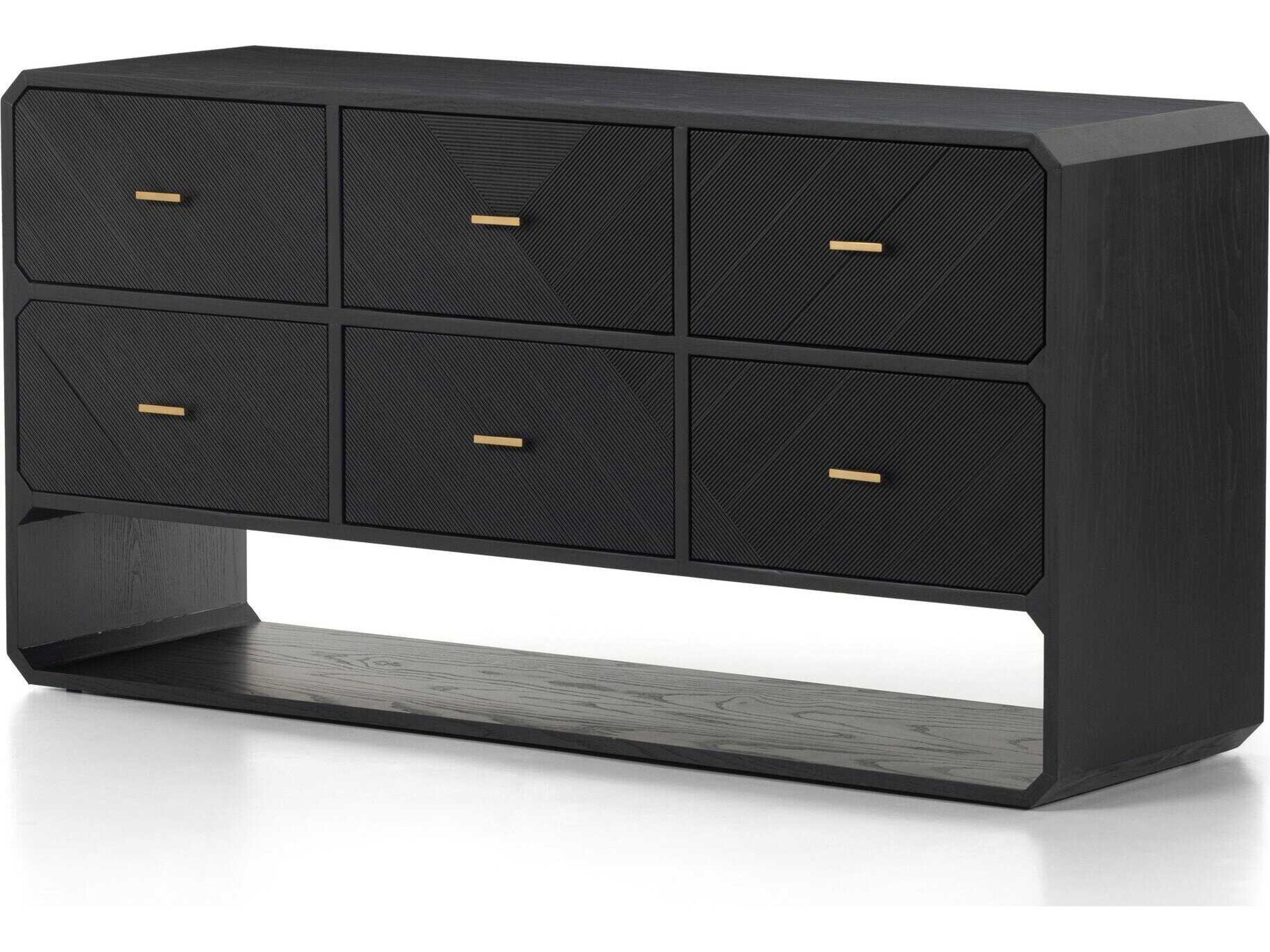 Bolton Caspian 6-Drawers Black Ash Wood Dresser
