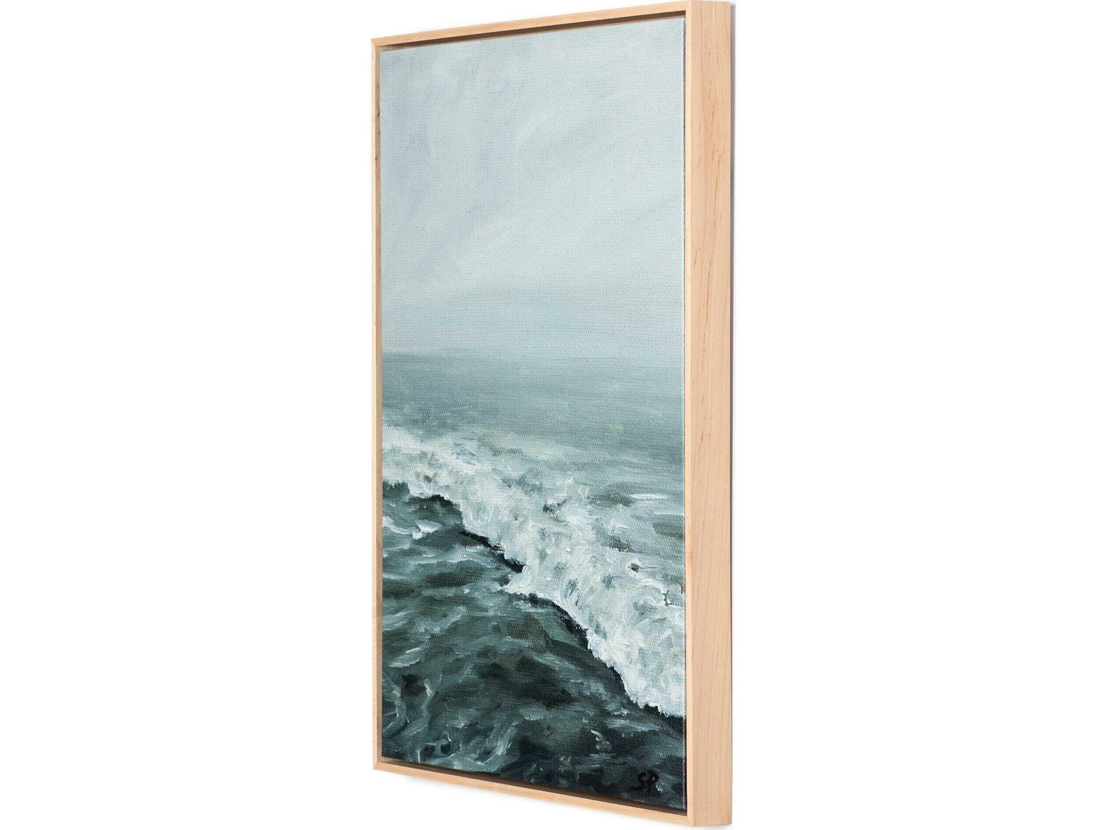 Four Hands Art Studio Morning Waves by Shaina Page Natural Maple Floater  Canvas Wall Art