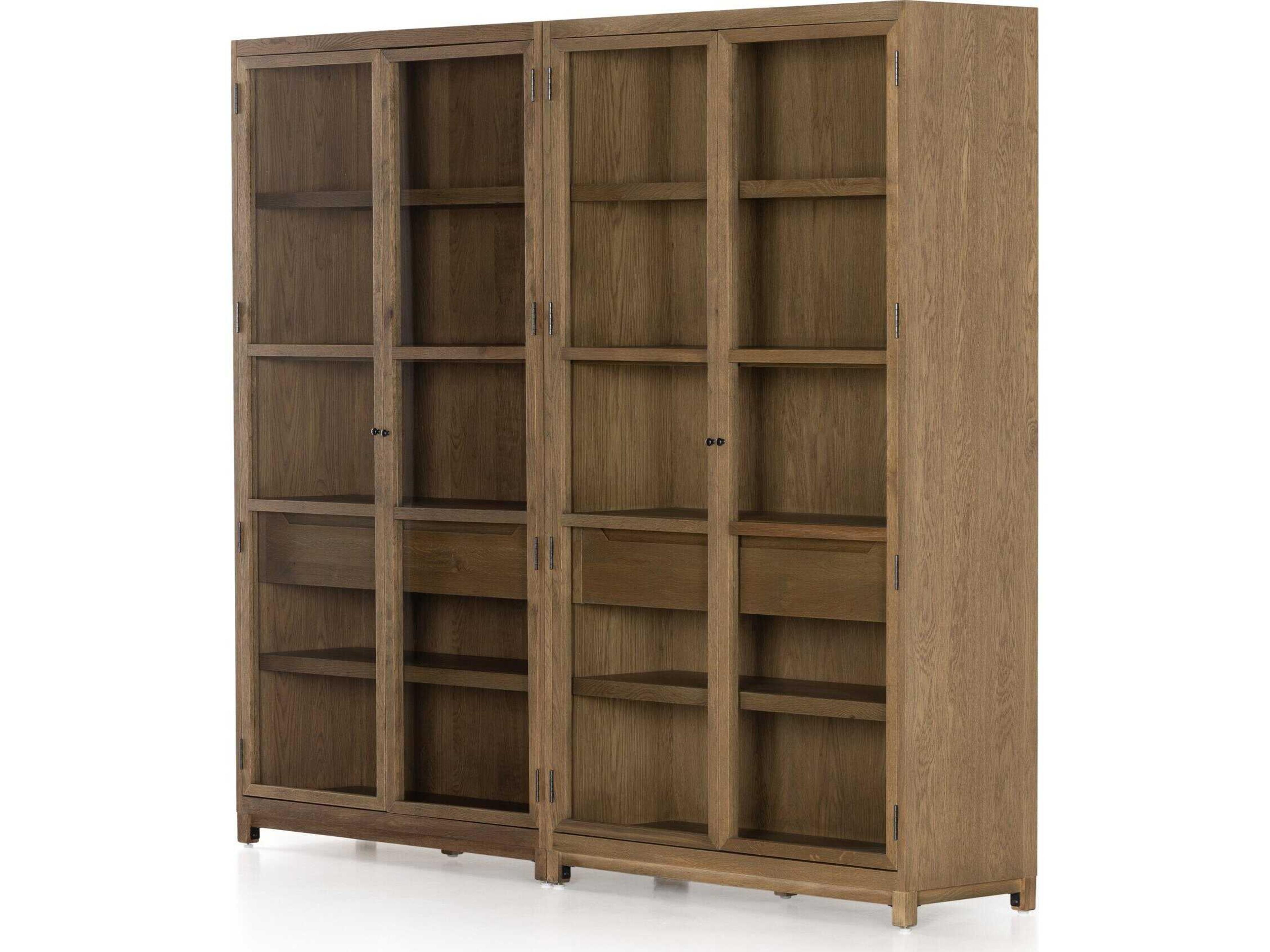 Four Hands Irondale Millie Oak Wood Tempered Glass Drifted Display Cabinet
