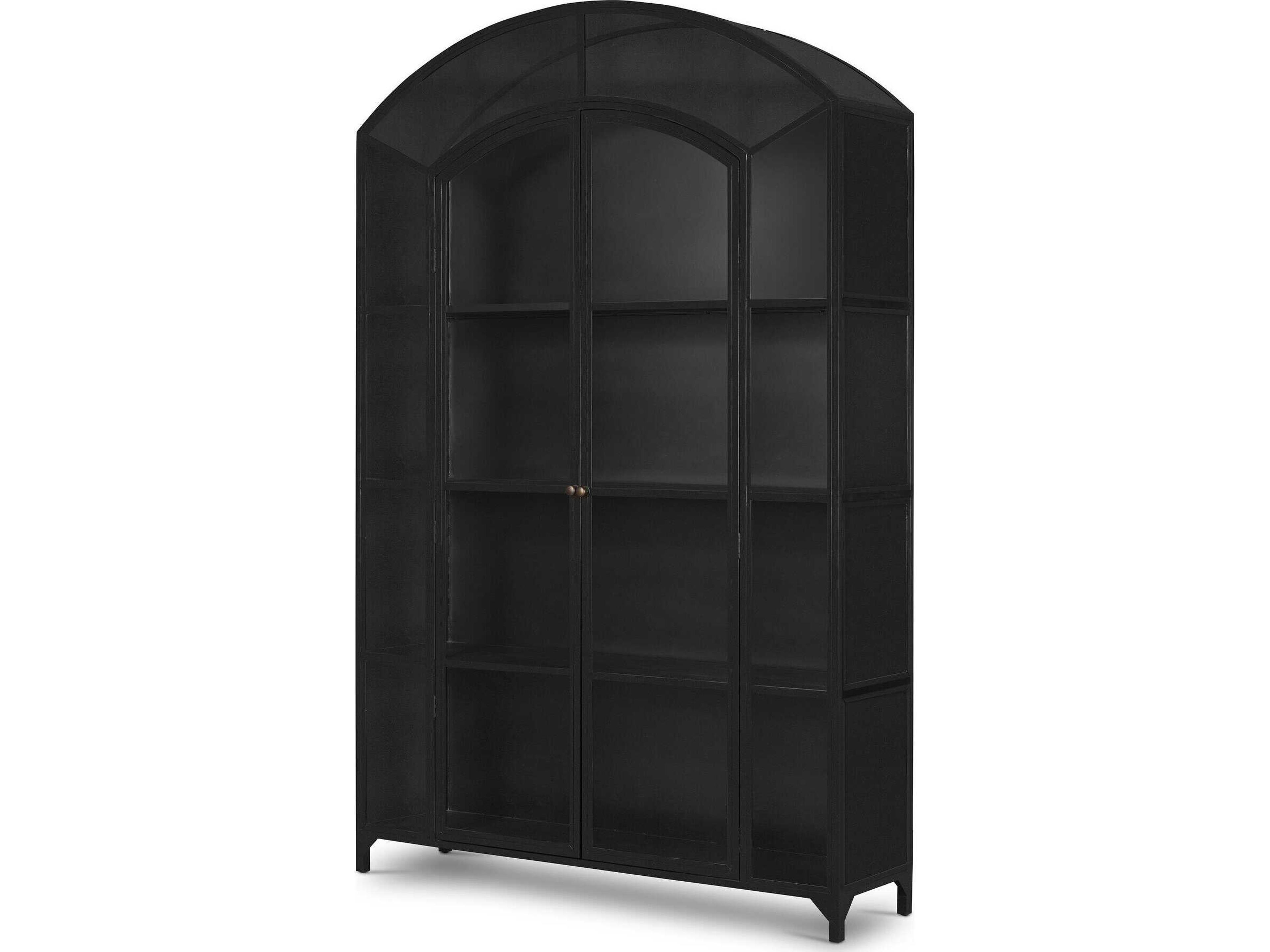 Four Hands Belmont Black Weathered Bronze Clear Glass Display Cabinet