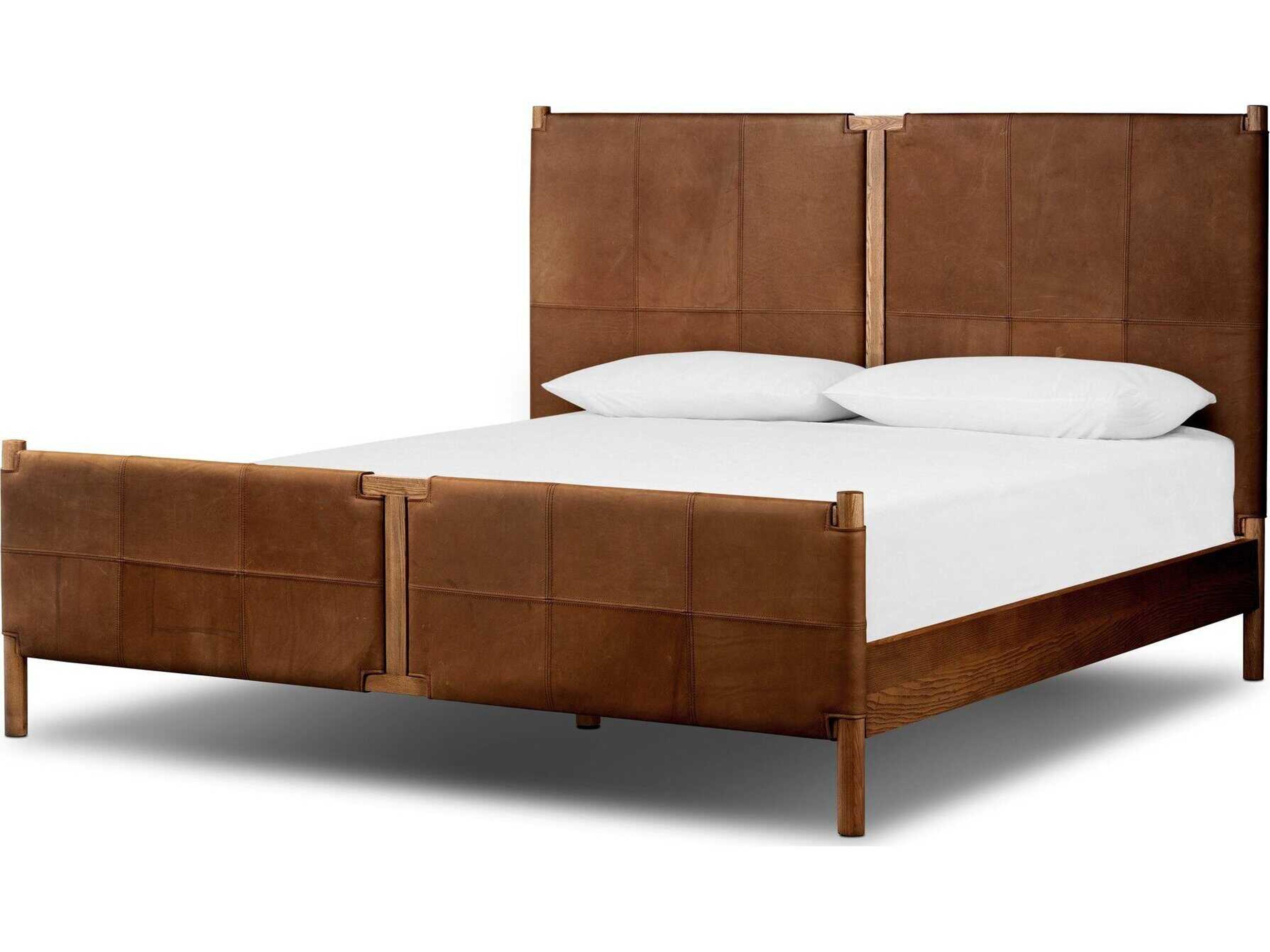 Four Hands Bolton Salado Brown Ash Wood Leather King Panel Bed