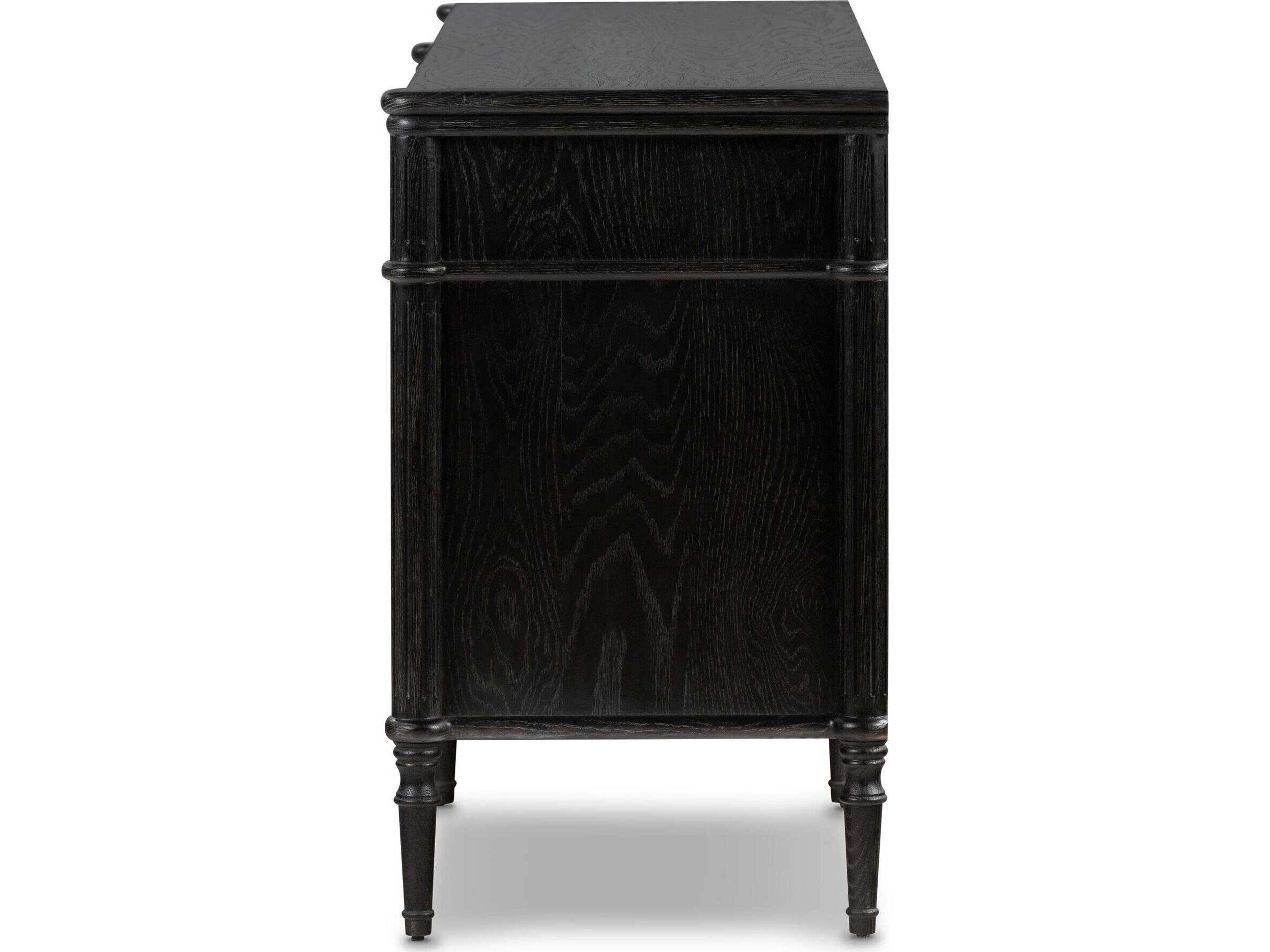 Luxecor Globetrotter Toulouse Distressed Black Oak  Wood 6 Drawer Dresser
