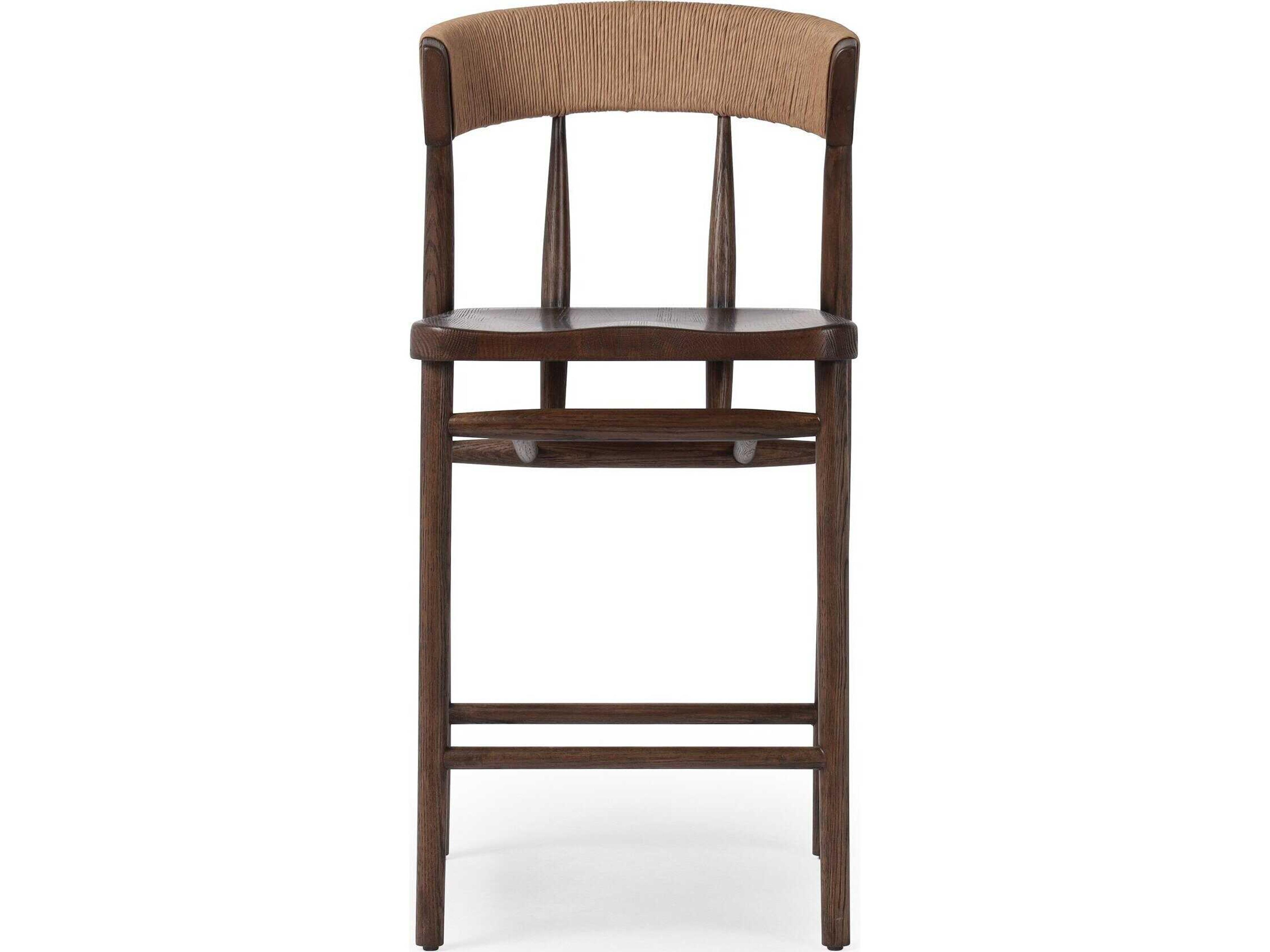 Allston Buxton Oak Wood Drifted Natural Paper Rush Counter Stool