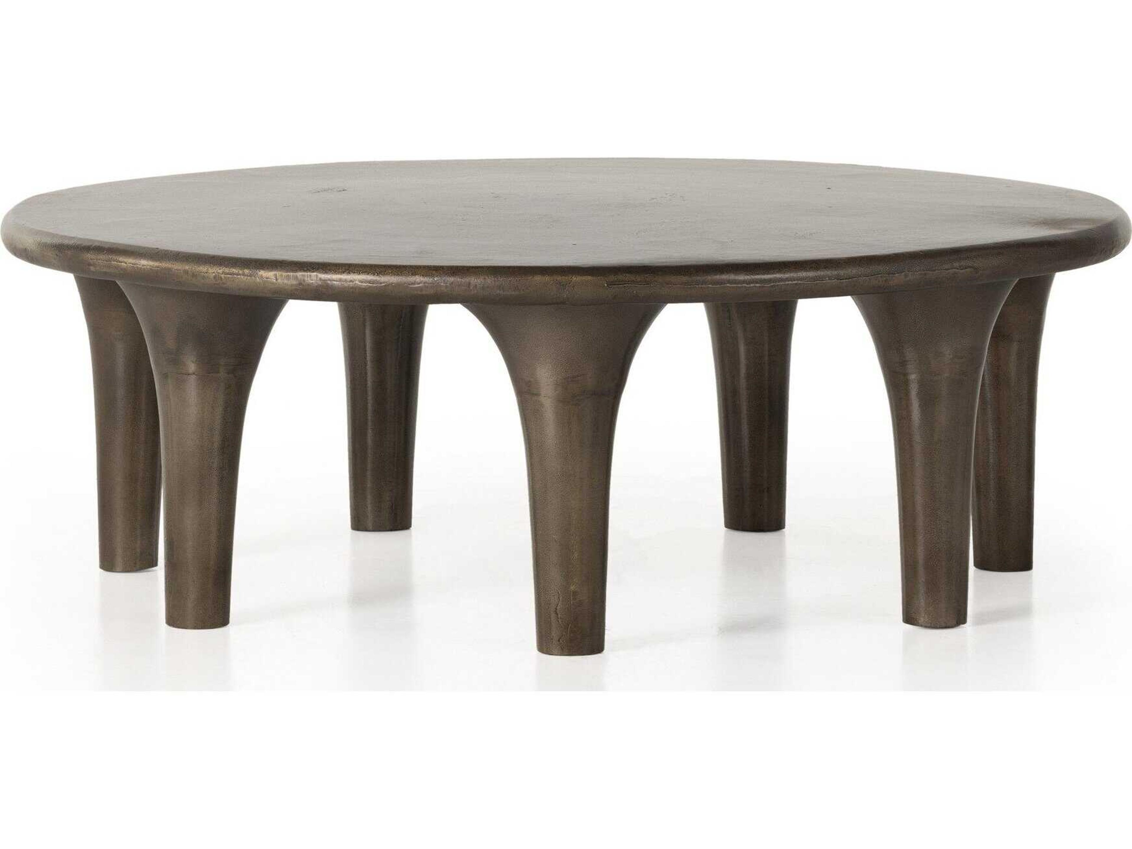 Four Hands Marlow Kelden Aged Bronze Round Wood Coffee Table