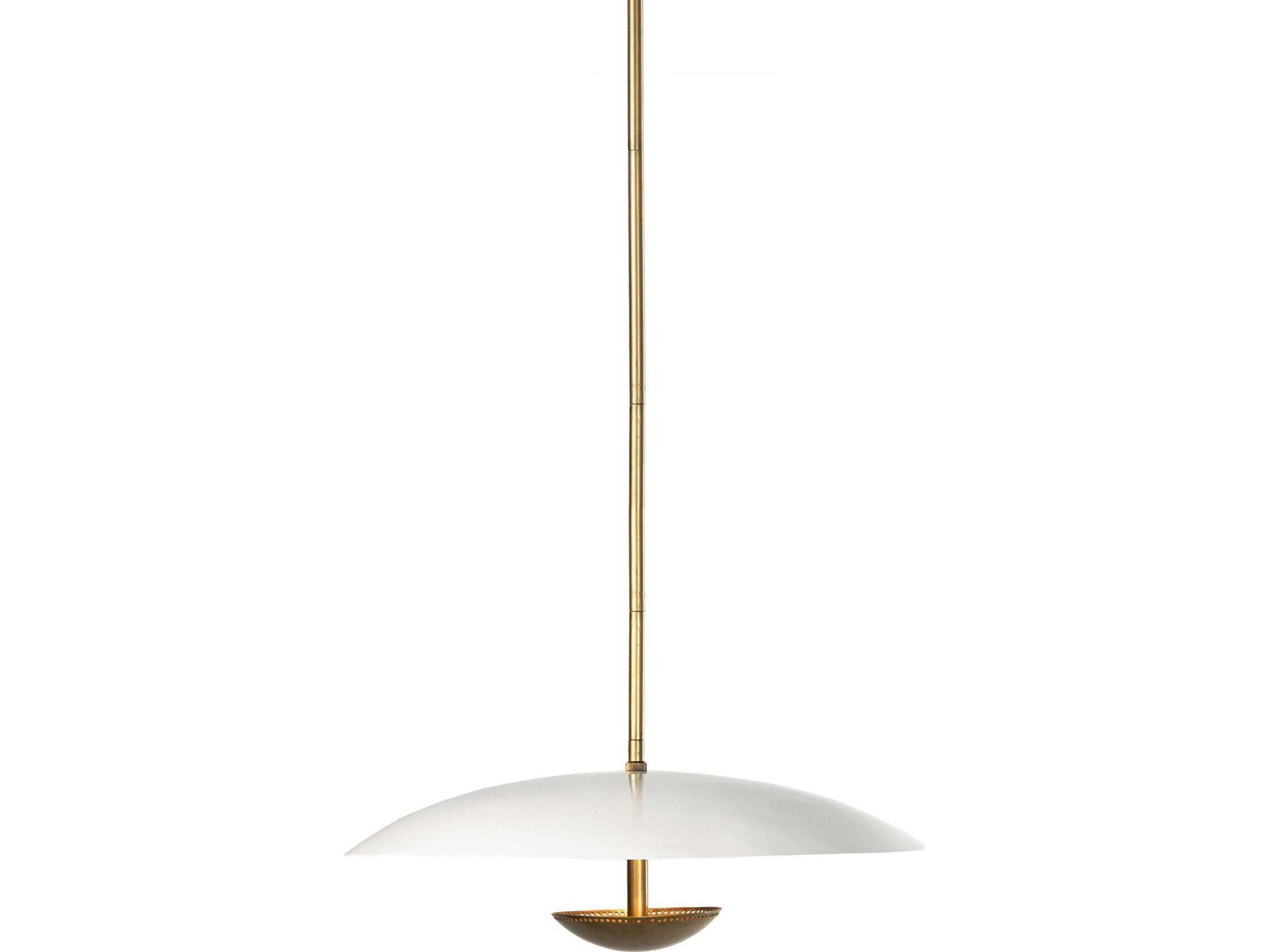 Four Hands Hutton 1-Light Antique Brass Cream White Bowl Linear Pendant