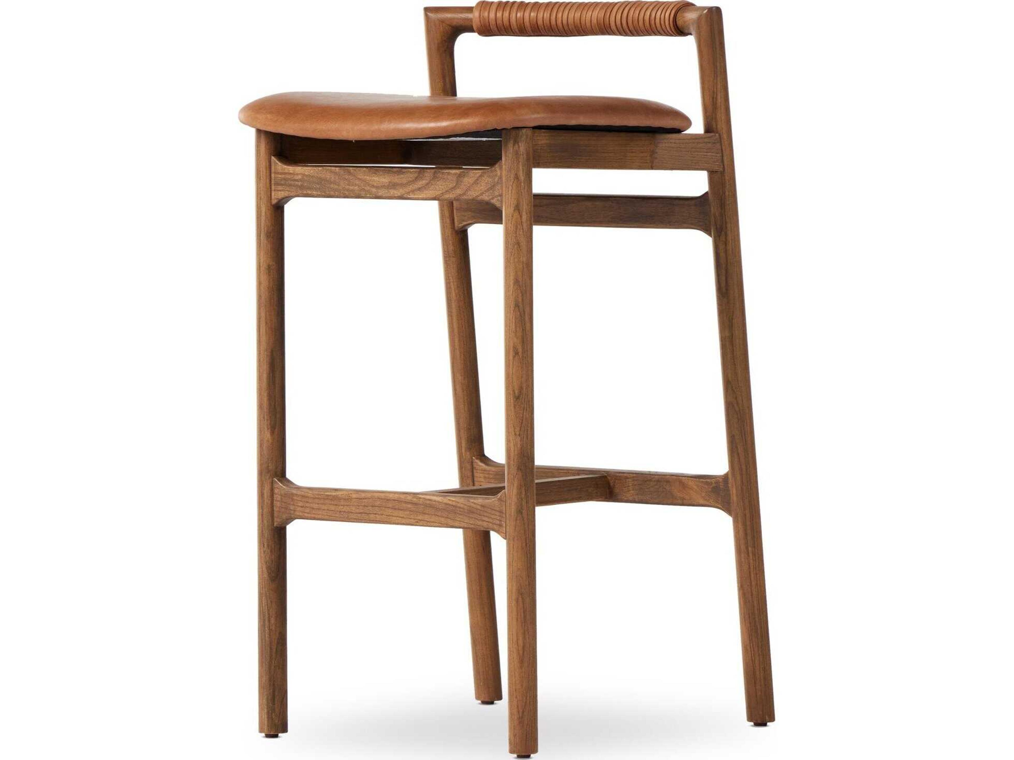 Four Hands Allston Baden Leather Solid Wood Haven Tobacco Lamont Nettlewood Bar Stool