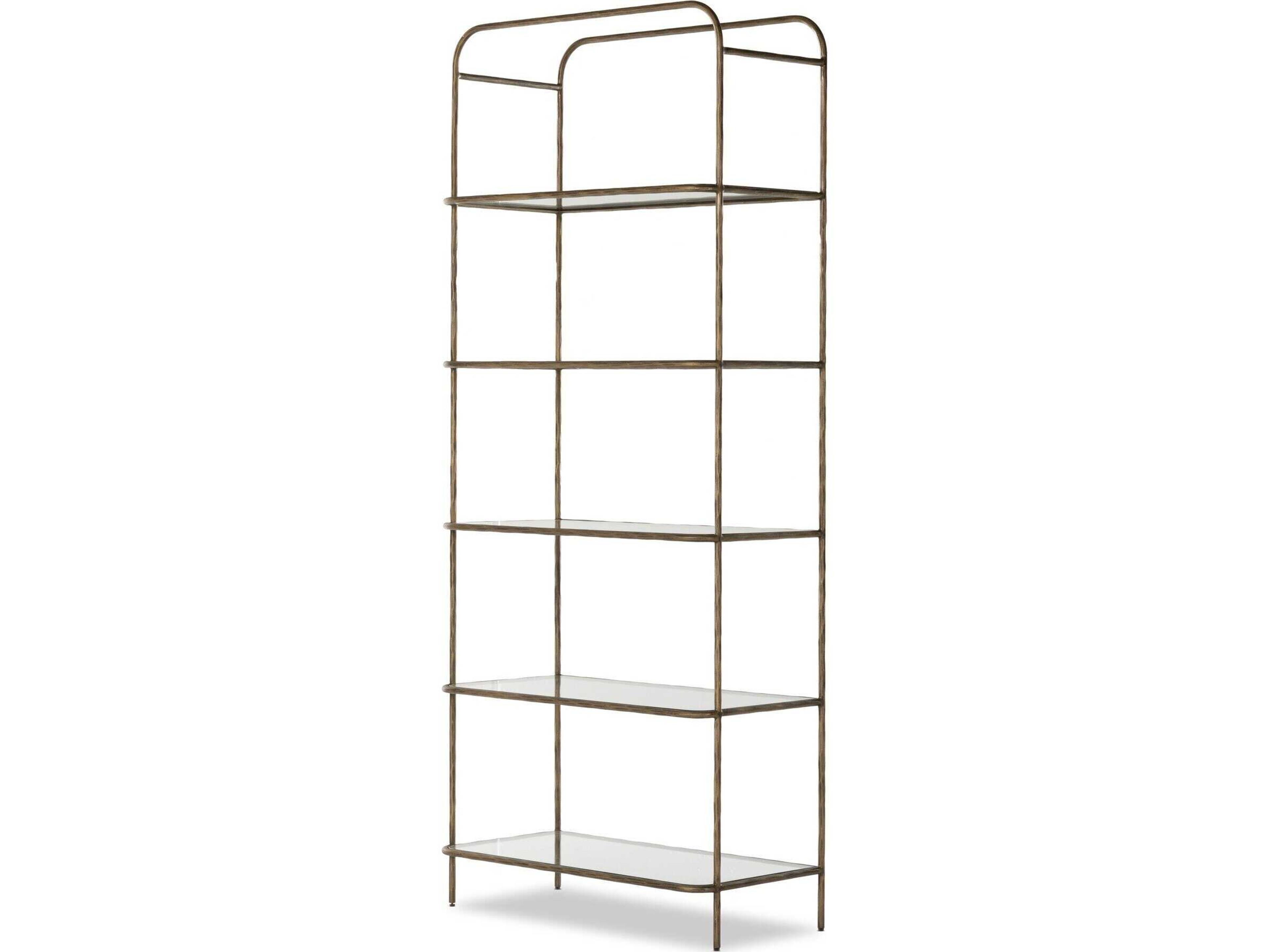 Four Hands Element Hammered Aged Brass Clear Glass Bookcase