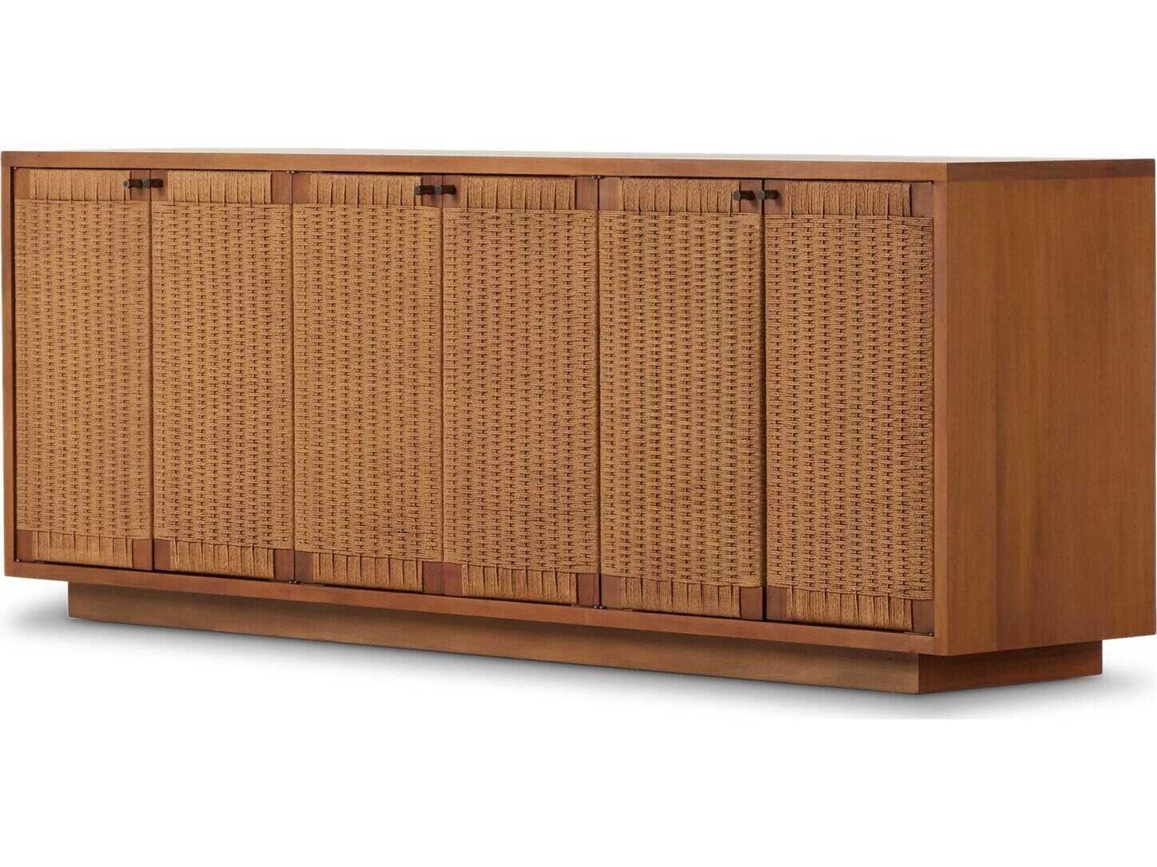 Four Hands Slayton Macklin 82" Mahogany Wood Light Natural Paper Rush Brass Sideboard
