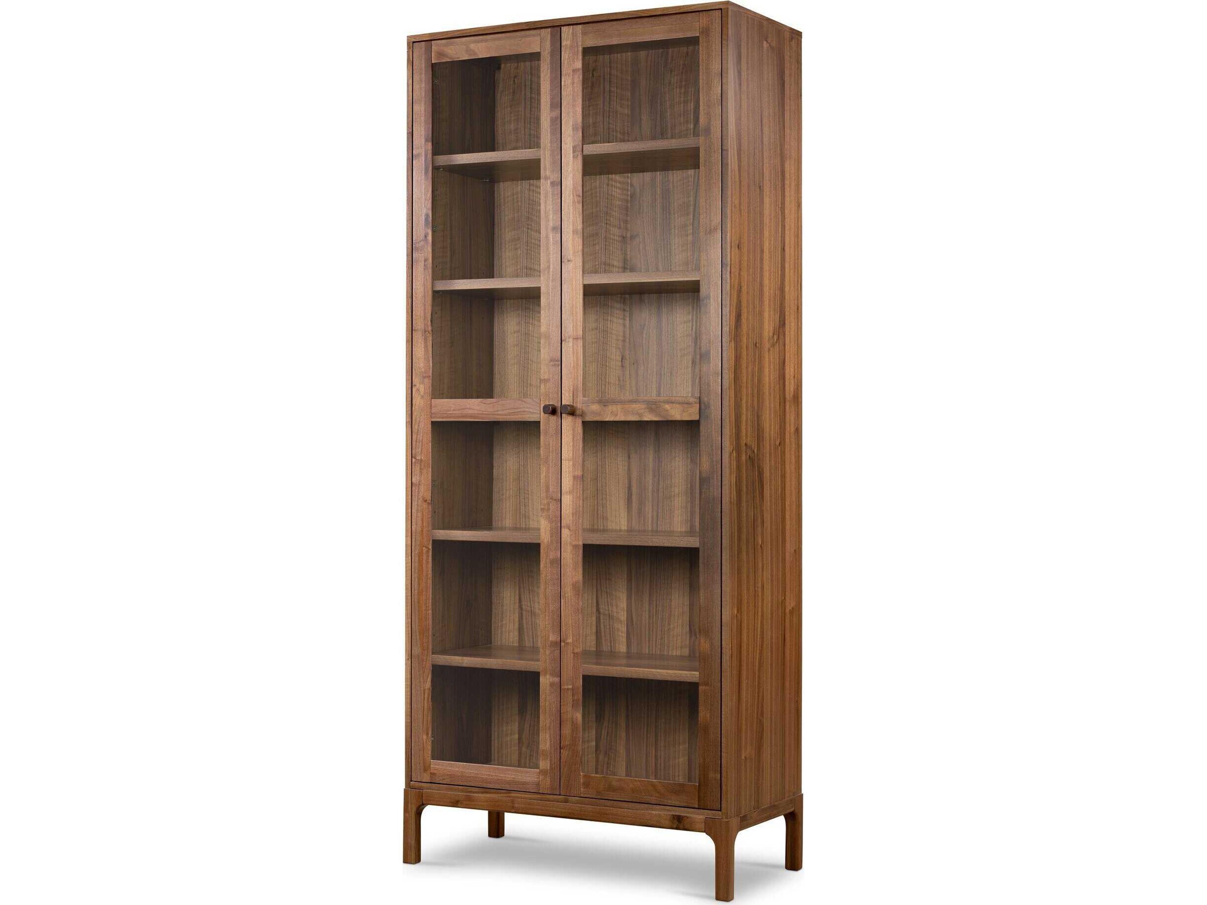 Four Hands Wallis Arturo Walnut Wood Natural Veneer Tempered Glass Display Cabinet