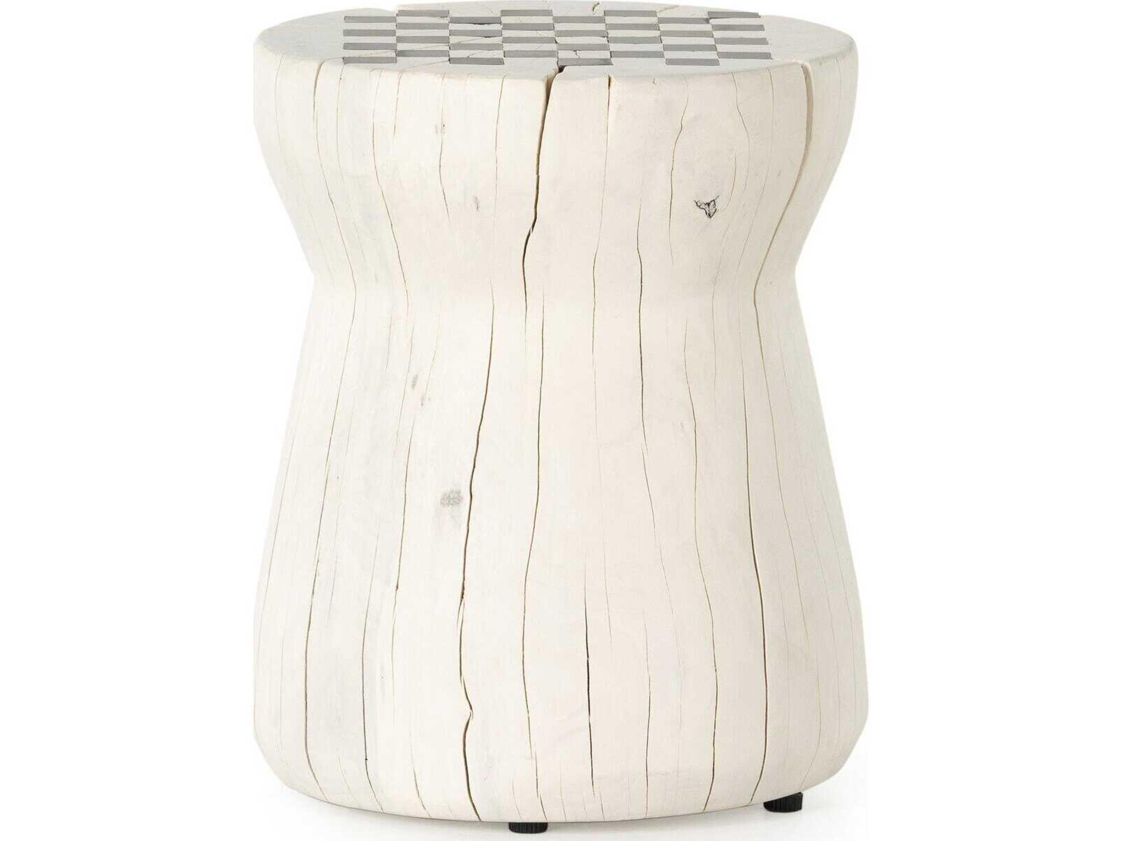 Four Hands Wesson Chess Round Wood Ivory End Table