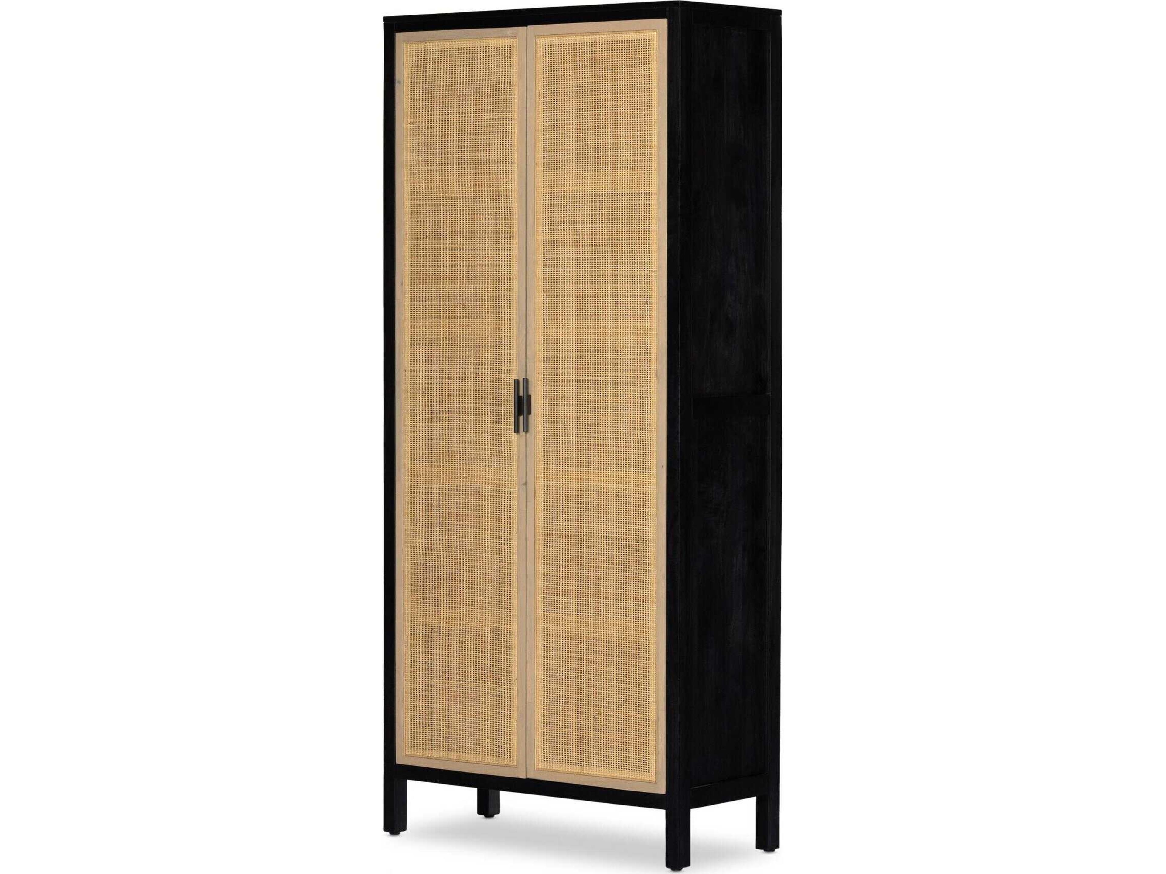 Four Hands Leighton Caprice Black Wash Mango  Wood Tall Cabinet