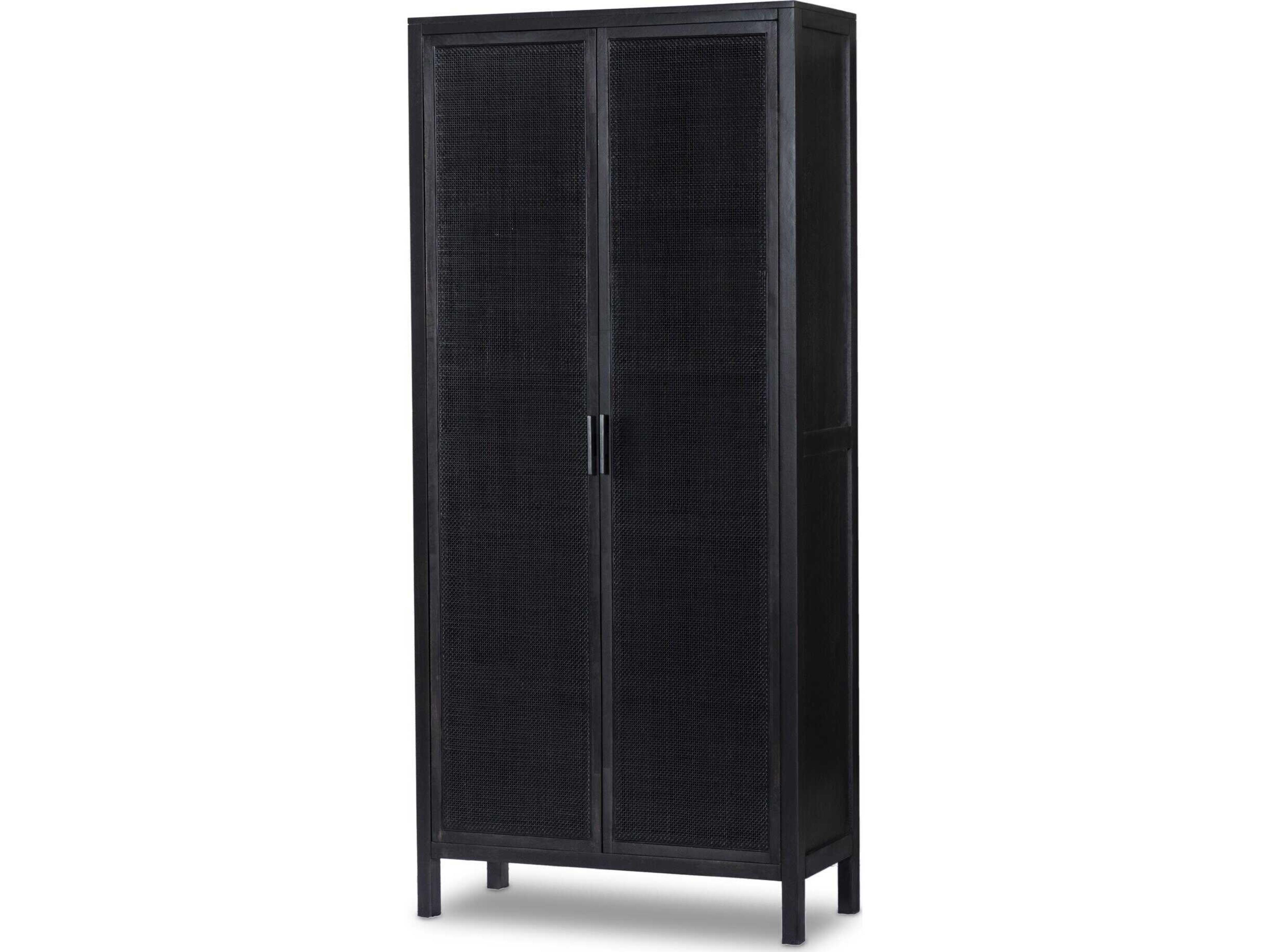 Four Hands Leighton Caprice Black Wash Mango  Wood Tall Cabinet