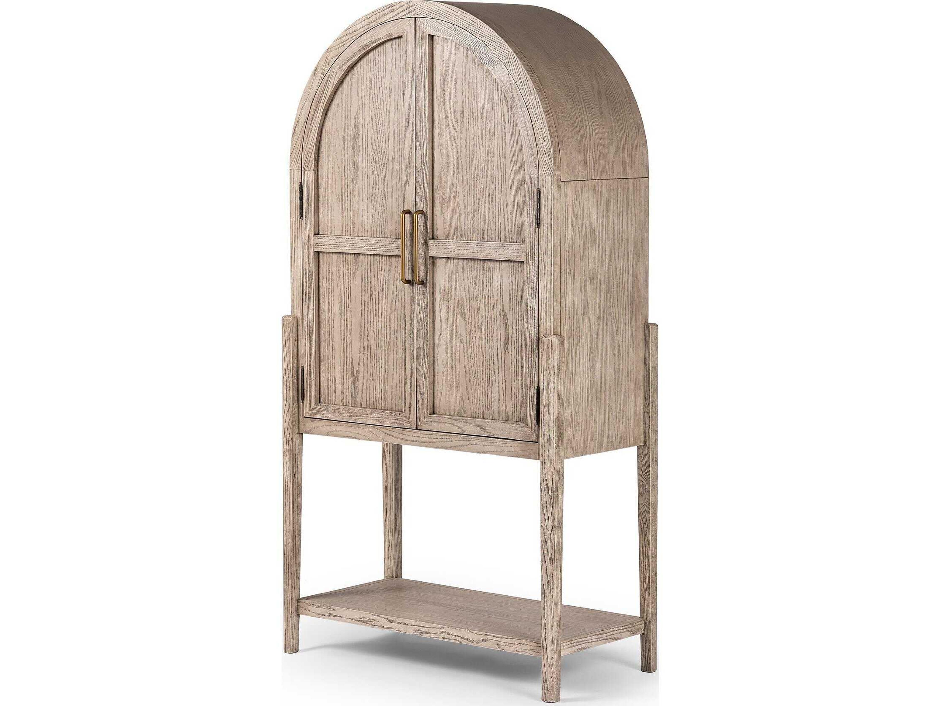 Four Hands Irondale Tolle Rustic White Solid Oak Wood Bar Cabinet