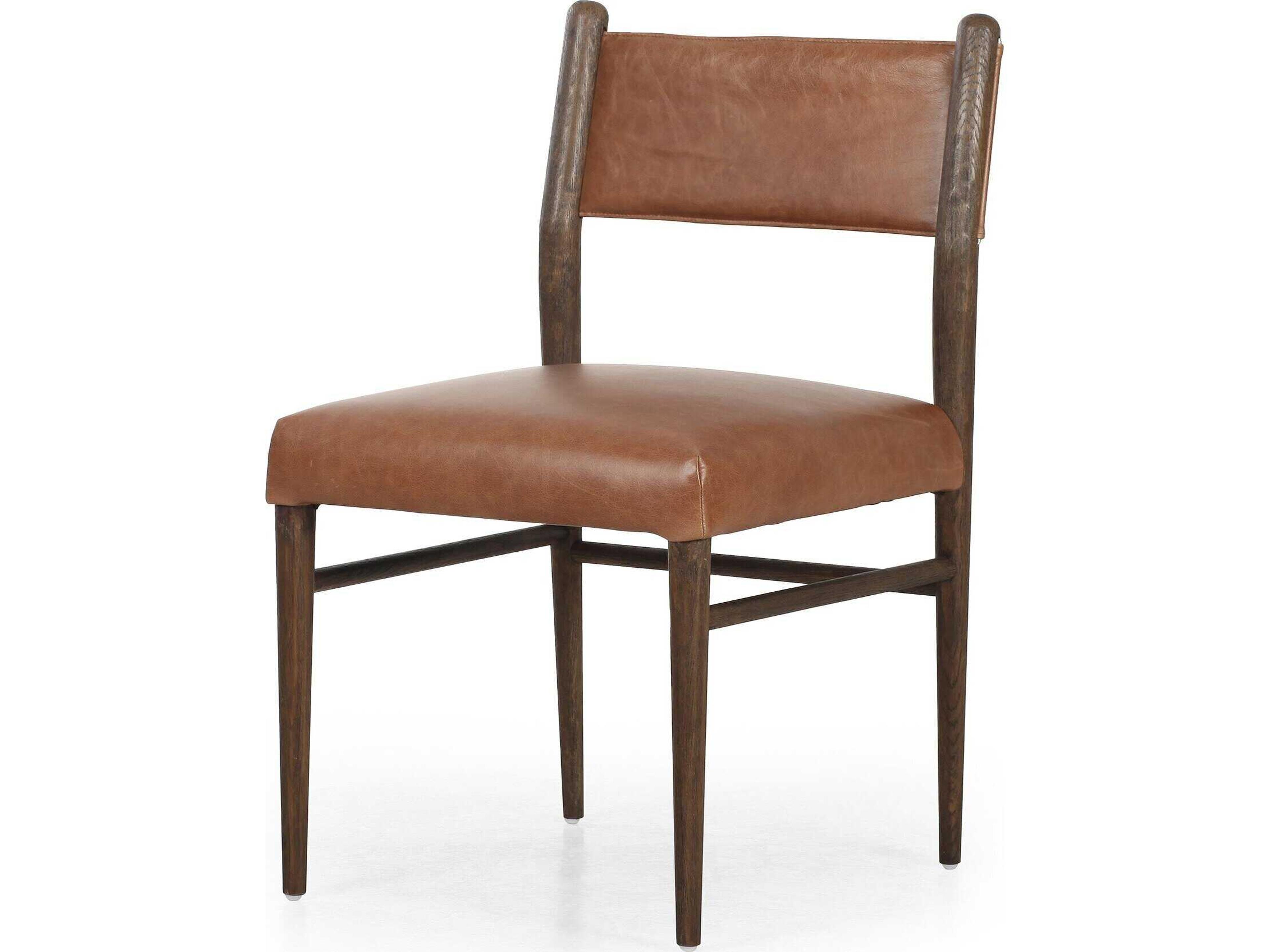Four Hands Caswell Morena Sonoma Chestnut Leather Oak Wood Dining Chair