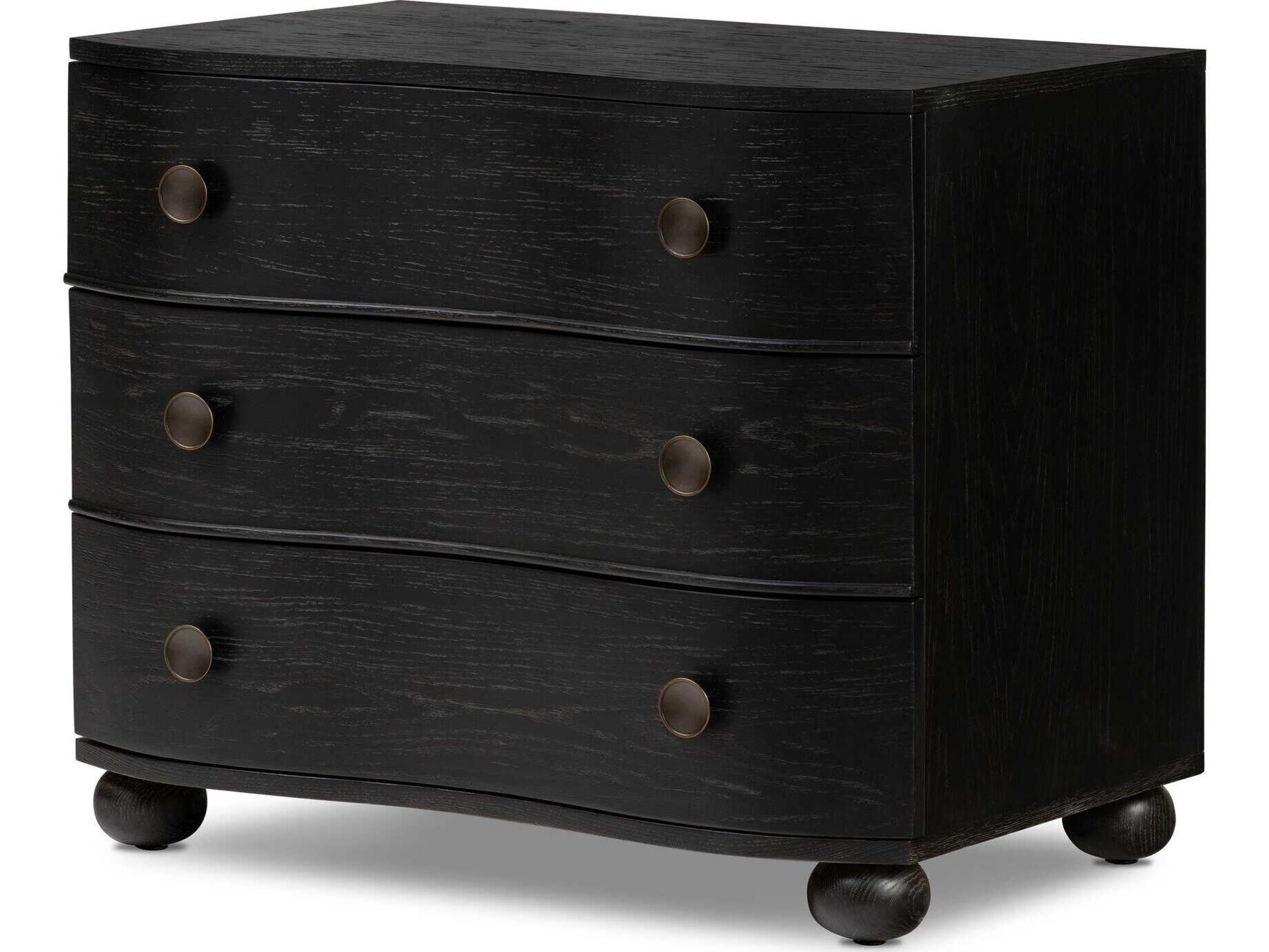 Four Hands Collins Tiago Distressed Black Oak Wood Nightstand