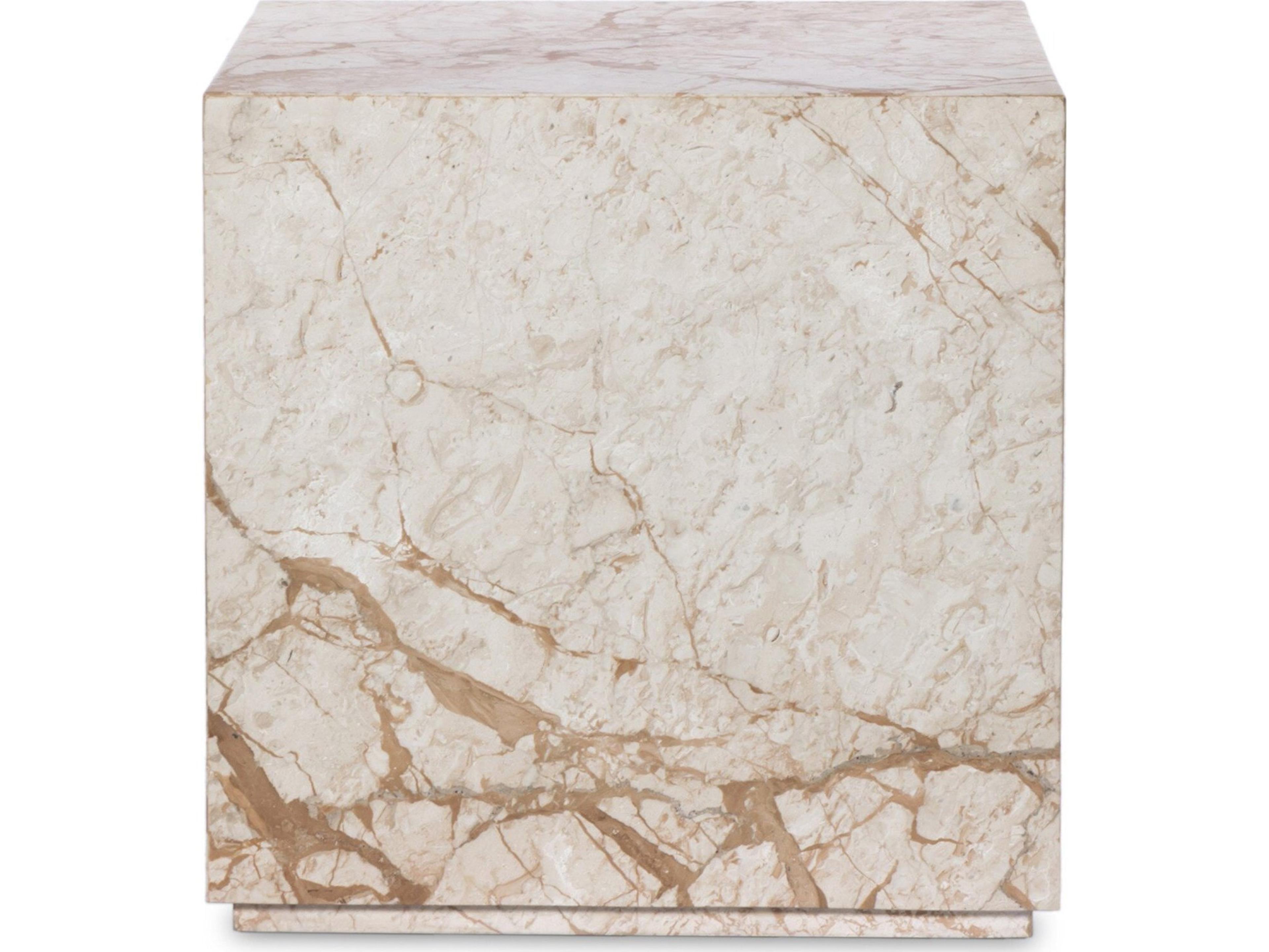 Four Hands Element Modern Marble Plinth Square Desert Taupe End Table
