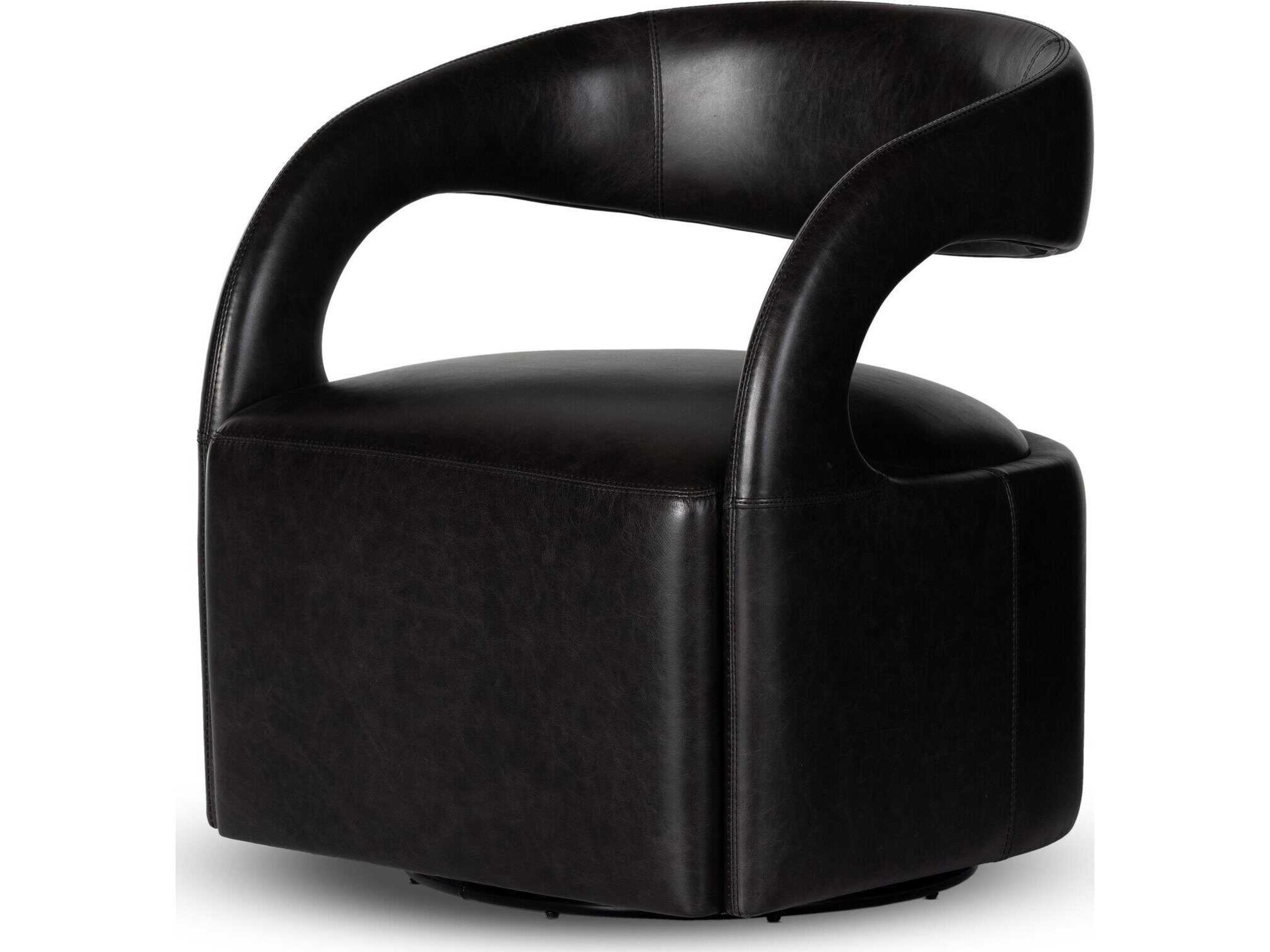 Four Hands Townsend Hawkins Sonoma Black Leather Swivel Chair