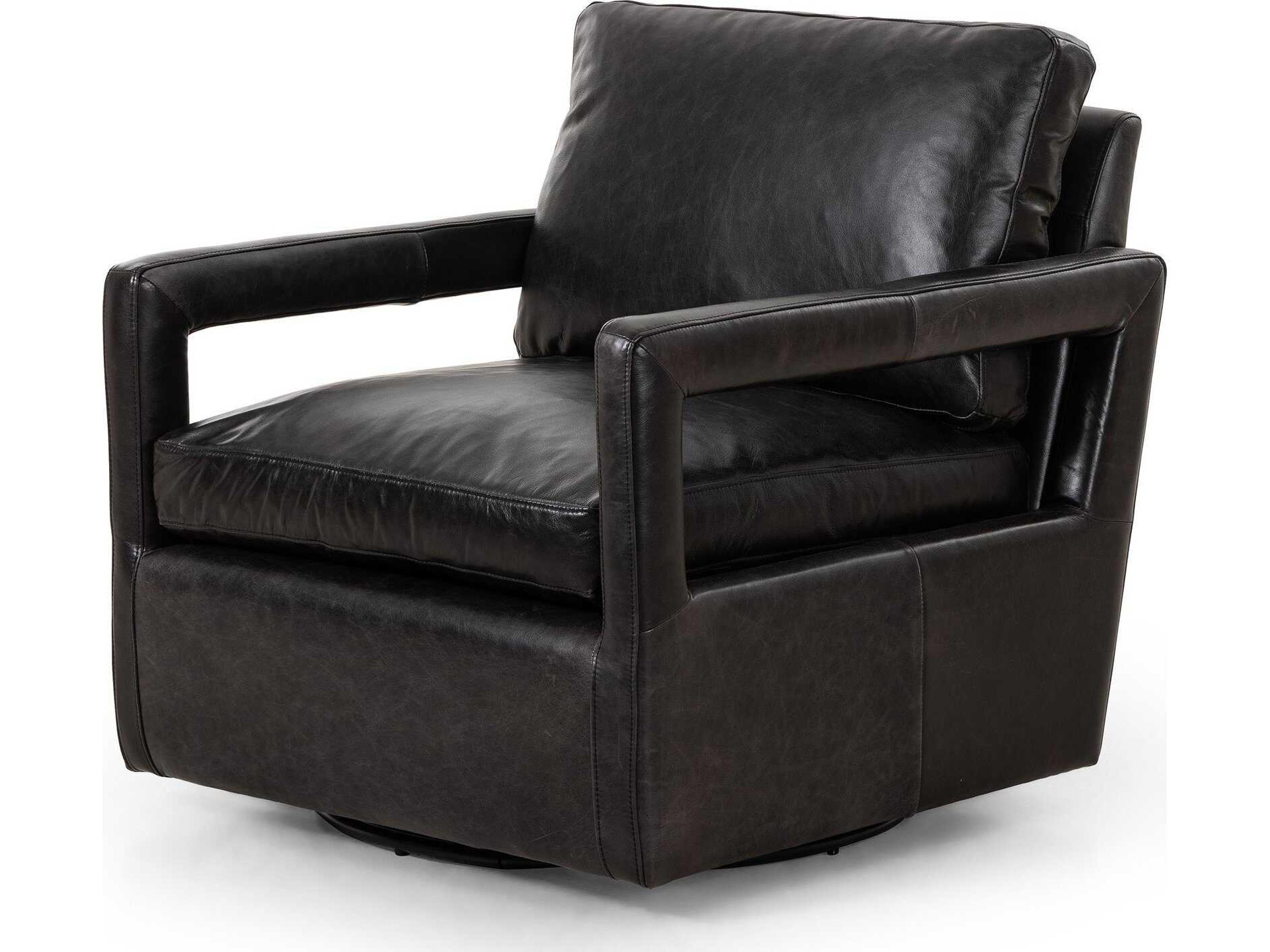 Four Hands Grayson Olson Sonoma Black Leather Swivel Chair