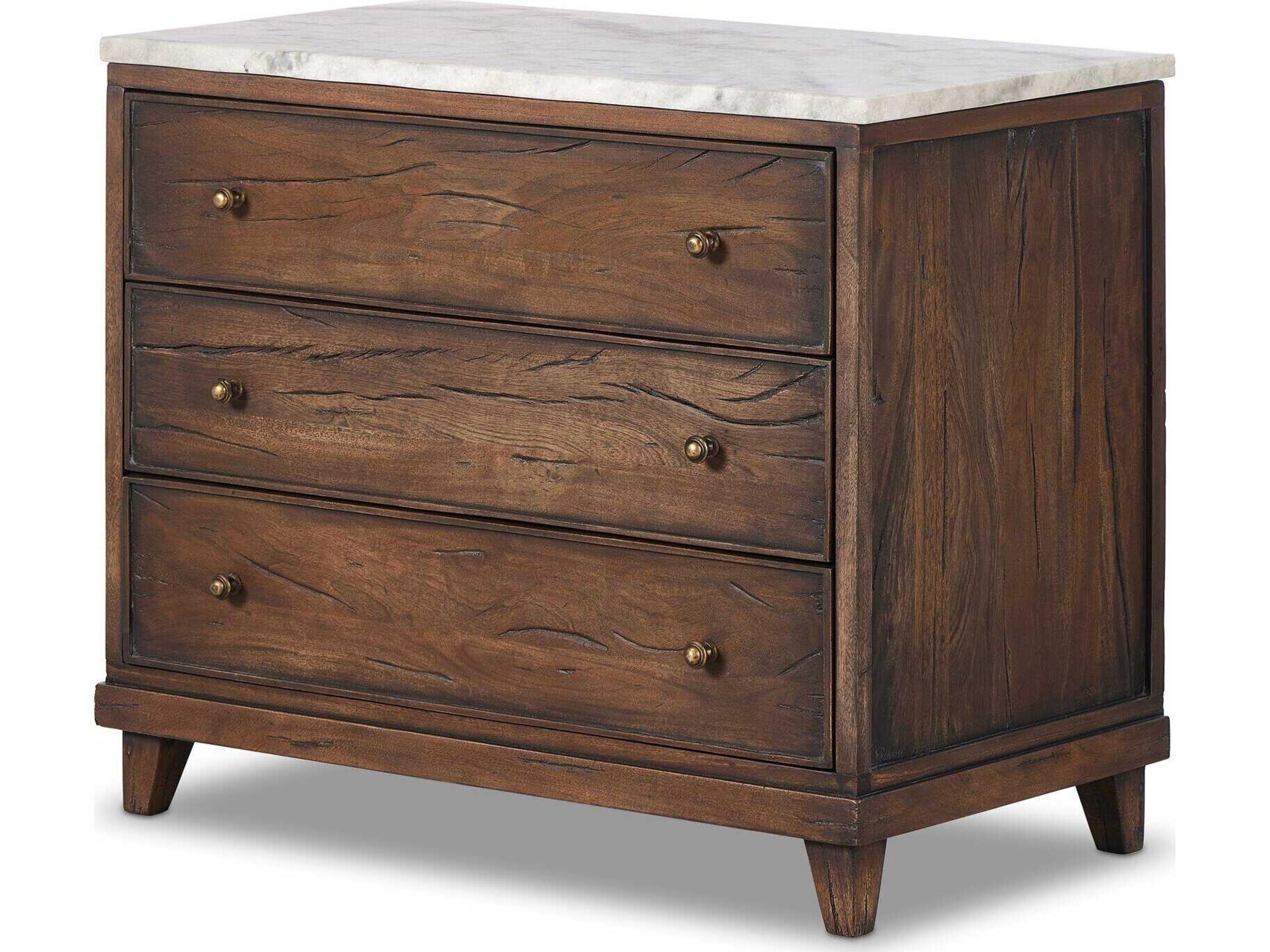 Four Hands Harmon 3-Drawers Brown Solid Wood Nightstand