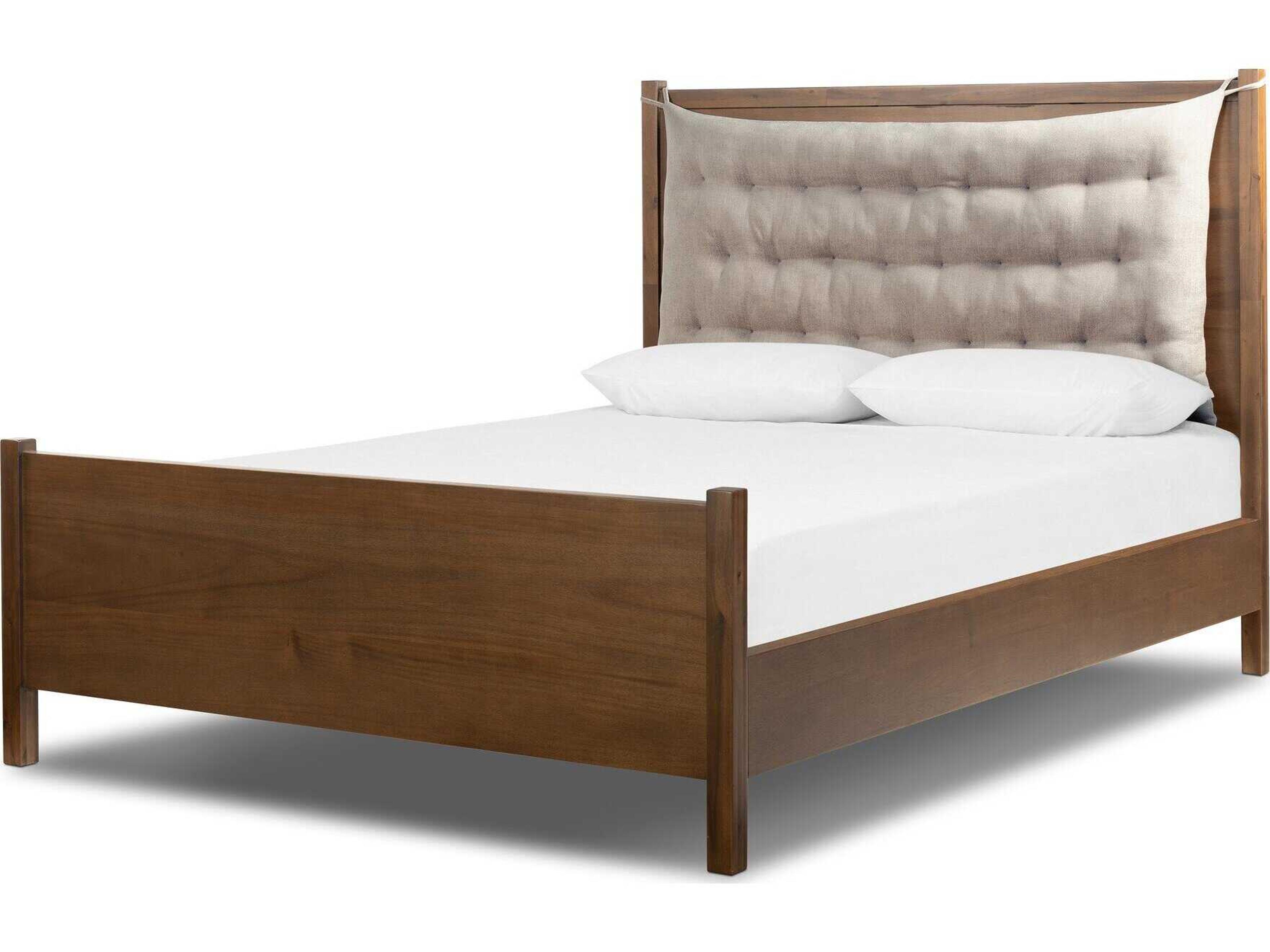 Four Hands Patten Sullivan Brown Acacia Wood Upholstered Queen Panel Bed