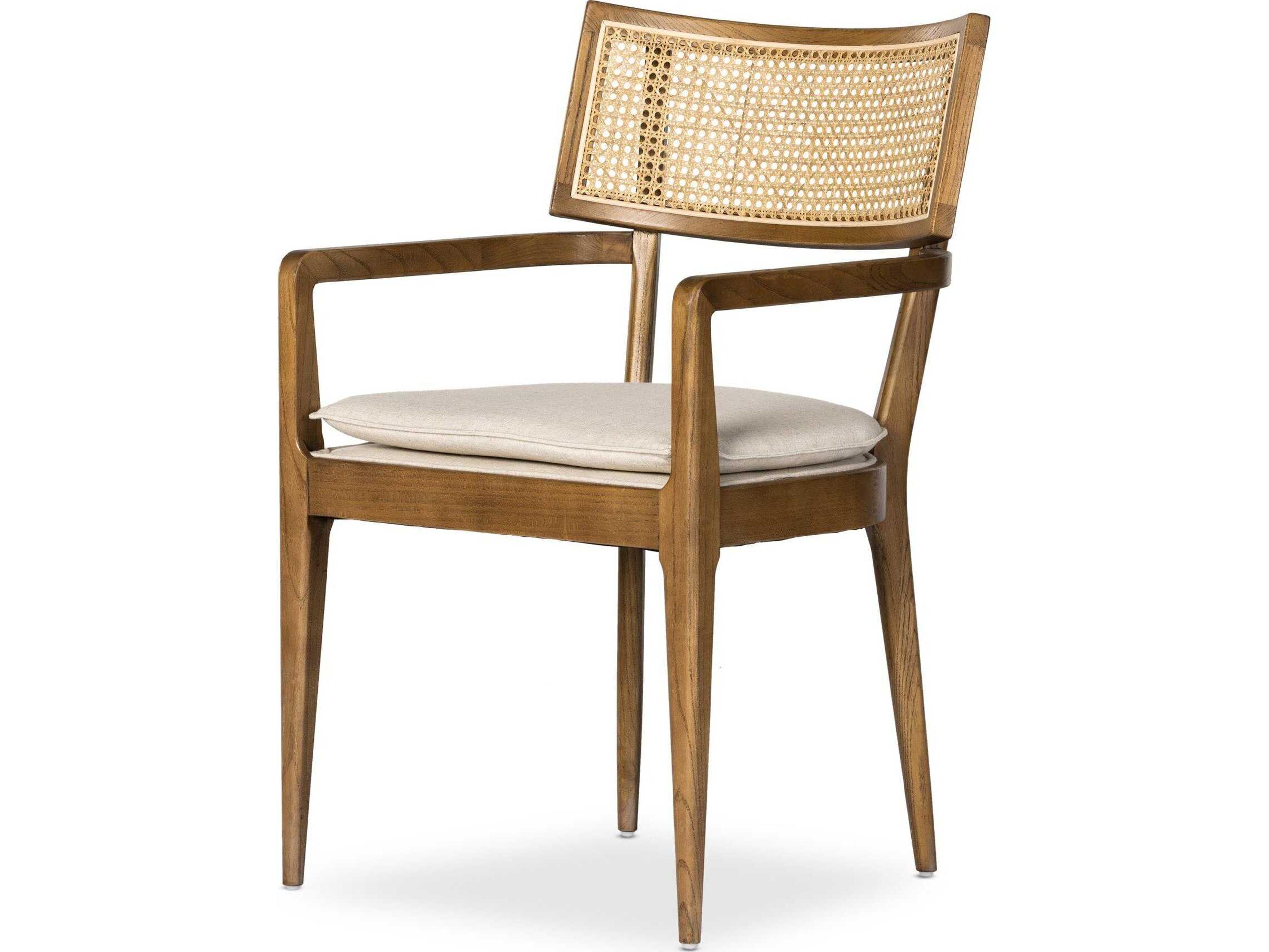 Four Hands Caswell Britt Solid Wood Brown Upholstered Arm Dining Chair