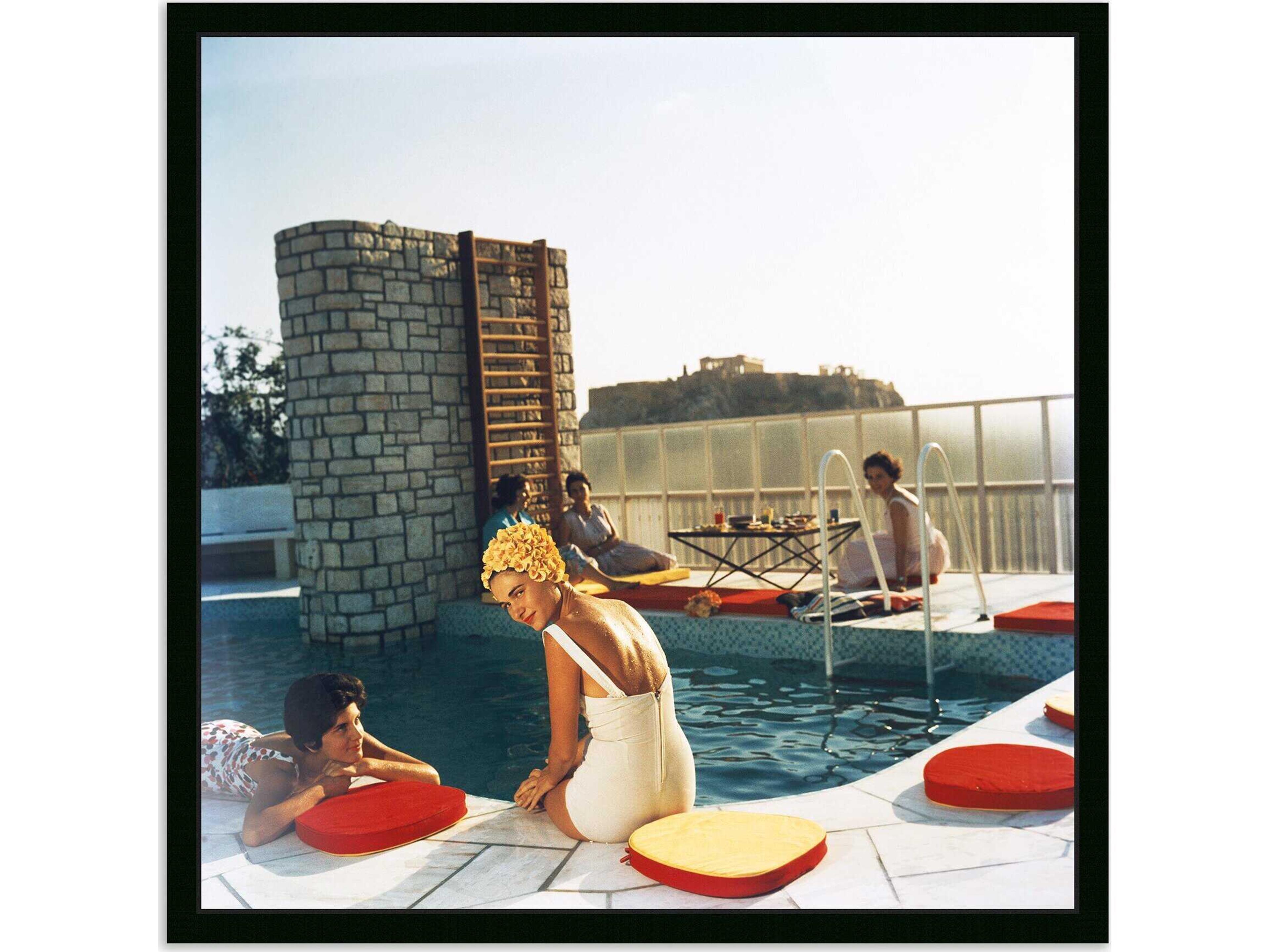 Four Hands Art Studio Penthouse Pool by Slim Aarons Black Maple Floater  Canvas Wall Art